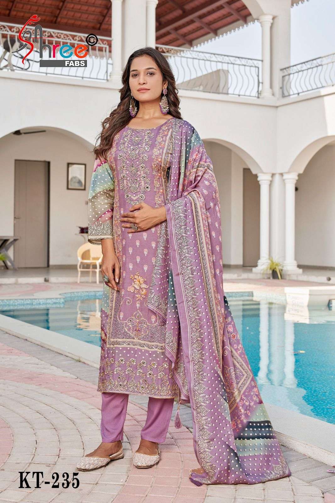 SHREE FAB DESIGN NO - KT - 235 PURE VISCOSE MUSLIN DIGITAL PRINT HANDWORK PAKISTANI SUIT 