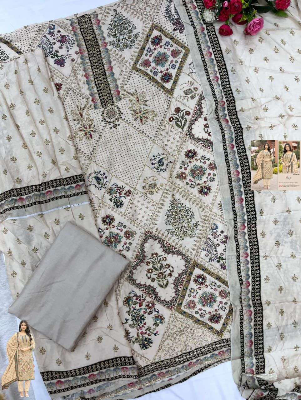 SHREE FAB DESIGN NO - KT - 241 PURE VISCOSE MUSLIN DIGITAL PRINT AARI HANDWORK PAKISTANI SUIT 