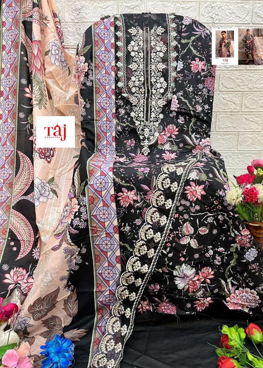 TAJ CREATIONS DESIGN NO - 617 - 618  PURE COTTON PRINT HEAVY EMBROIDERED PATCH PAKISTANI SALWAR SUIT 
