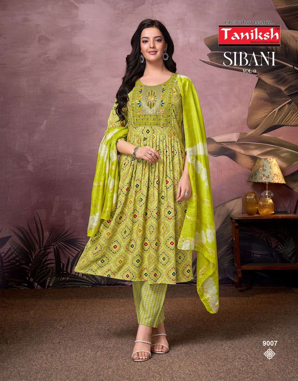 TANIKSH SIBANI VOL 9 RAYON PRINTED NAIRA CUT FANCY KURTI COMBO SET 