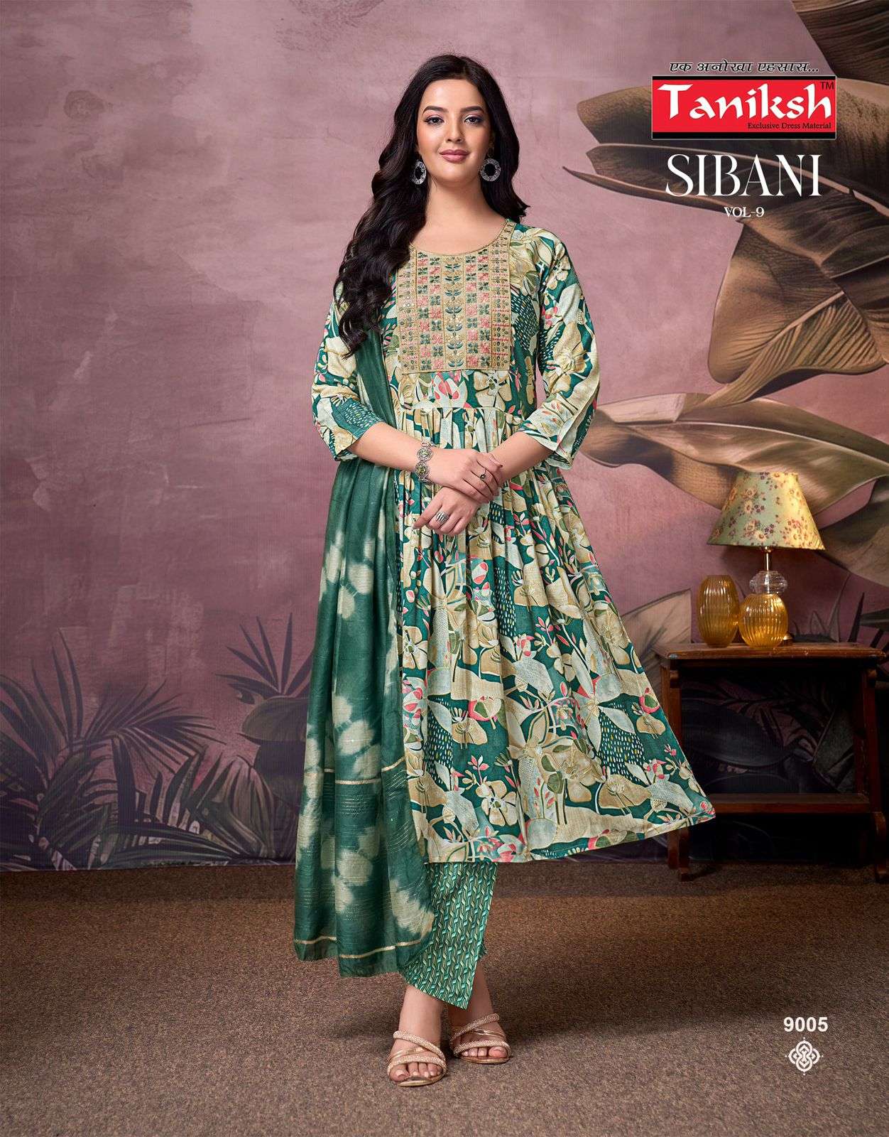 TANIKSH SIBANI VOL 9 RAYON PRINTED NAIRA CUT FANCY KURTI COMBO SET 