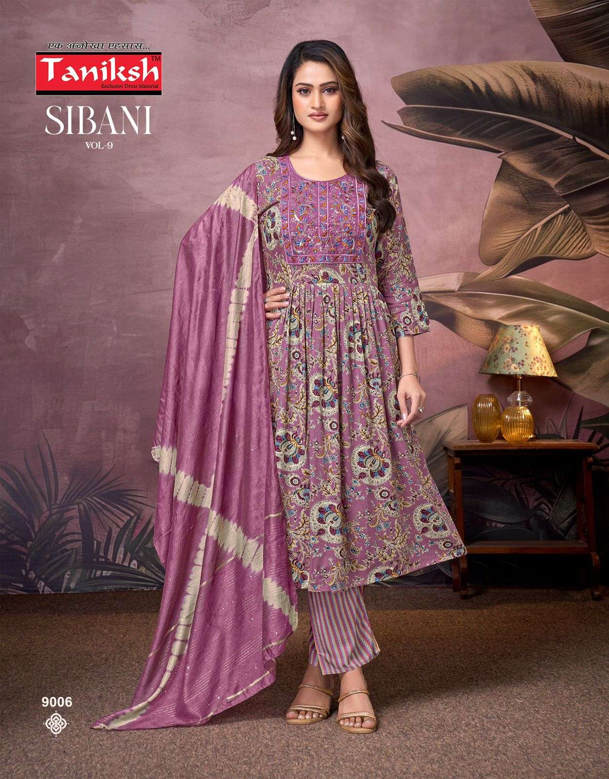 TANIKSH SIBANI VOL 9 RAYON PRINTED NAIRA CUT FANCY KURTI COMBO SET 