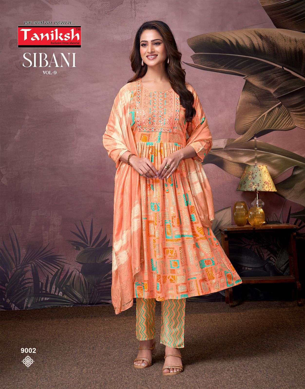 TANIKSH SIBANI VOL 9 RAYON PRINTED NAIRA CUT FANCY KURTI COMBO SET 