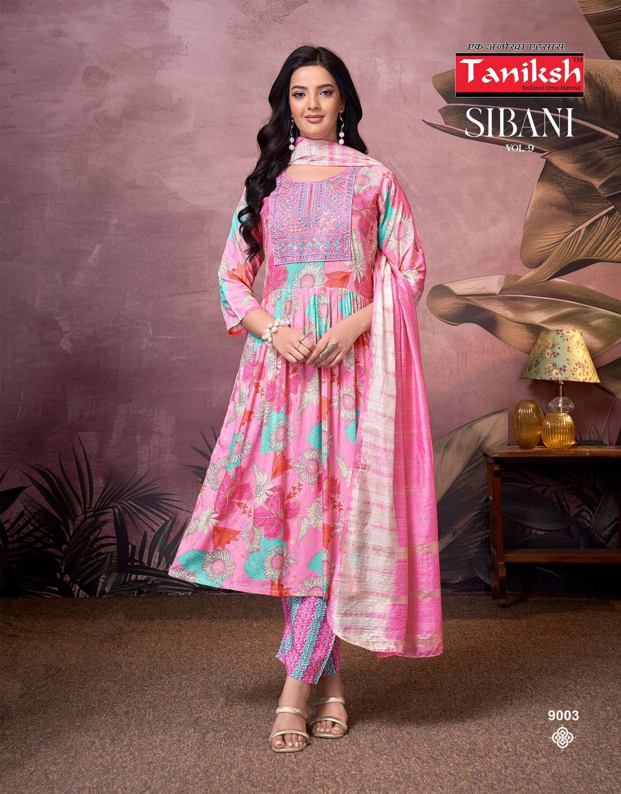 TANIKSH SIBANI VOL 9 RAYON PRINTED NAIRA CUT FANCY KURTI COMBO SET 