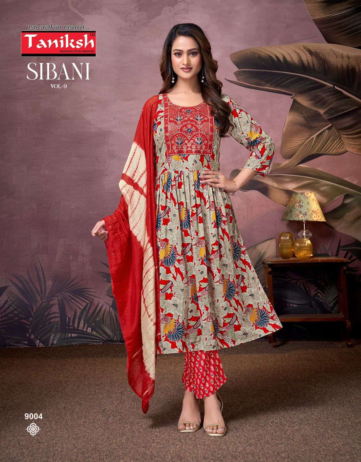 TANIKSH SIBANI VOL 9 RAYON PRINTED NAIRA CUT FANCY KURTI COMBO SET 