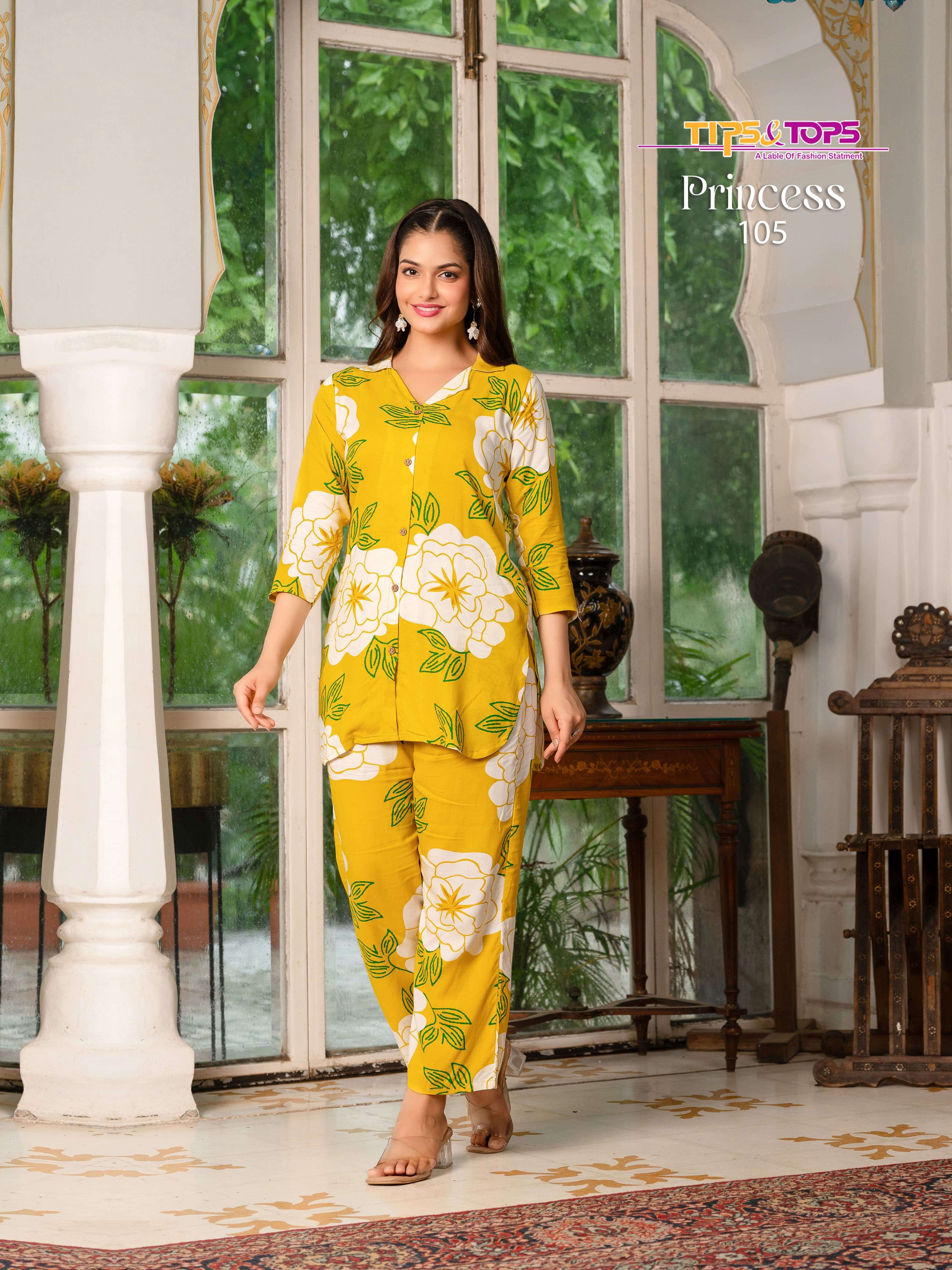TIPS AND TOPS PRINCESS RAYON PRINTED FANCY LADIES CO-ORD SET