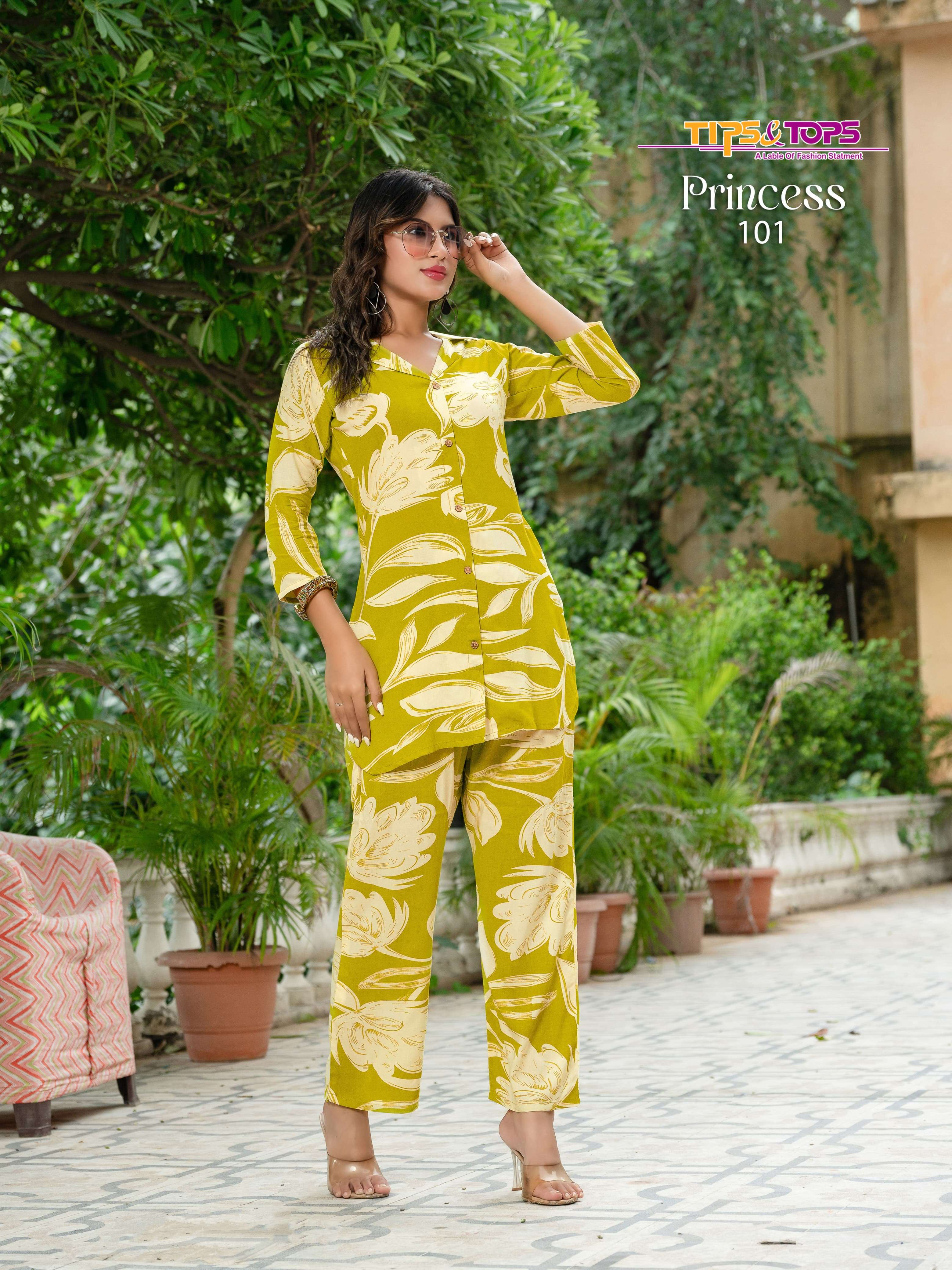 TIPS AND TOPS PRINCESS RAYON PRINTED FANCY LADIES CO-ORD SET