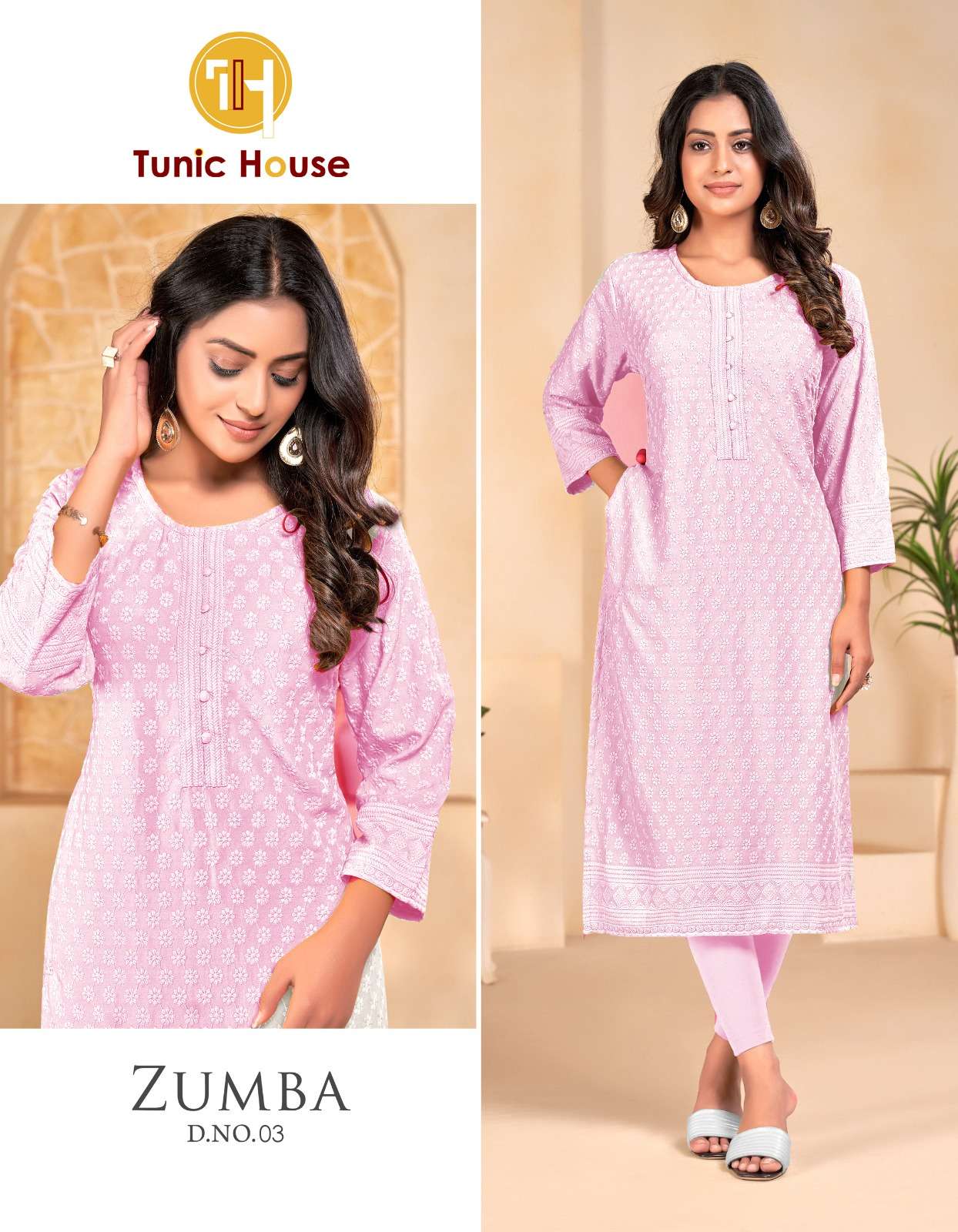 TUNIC HOUSE ZUMBA CHIKANKARI LADIES KURTI