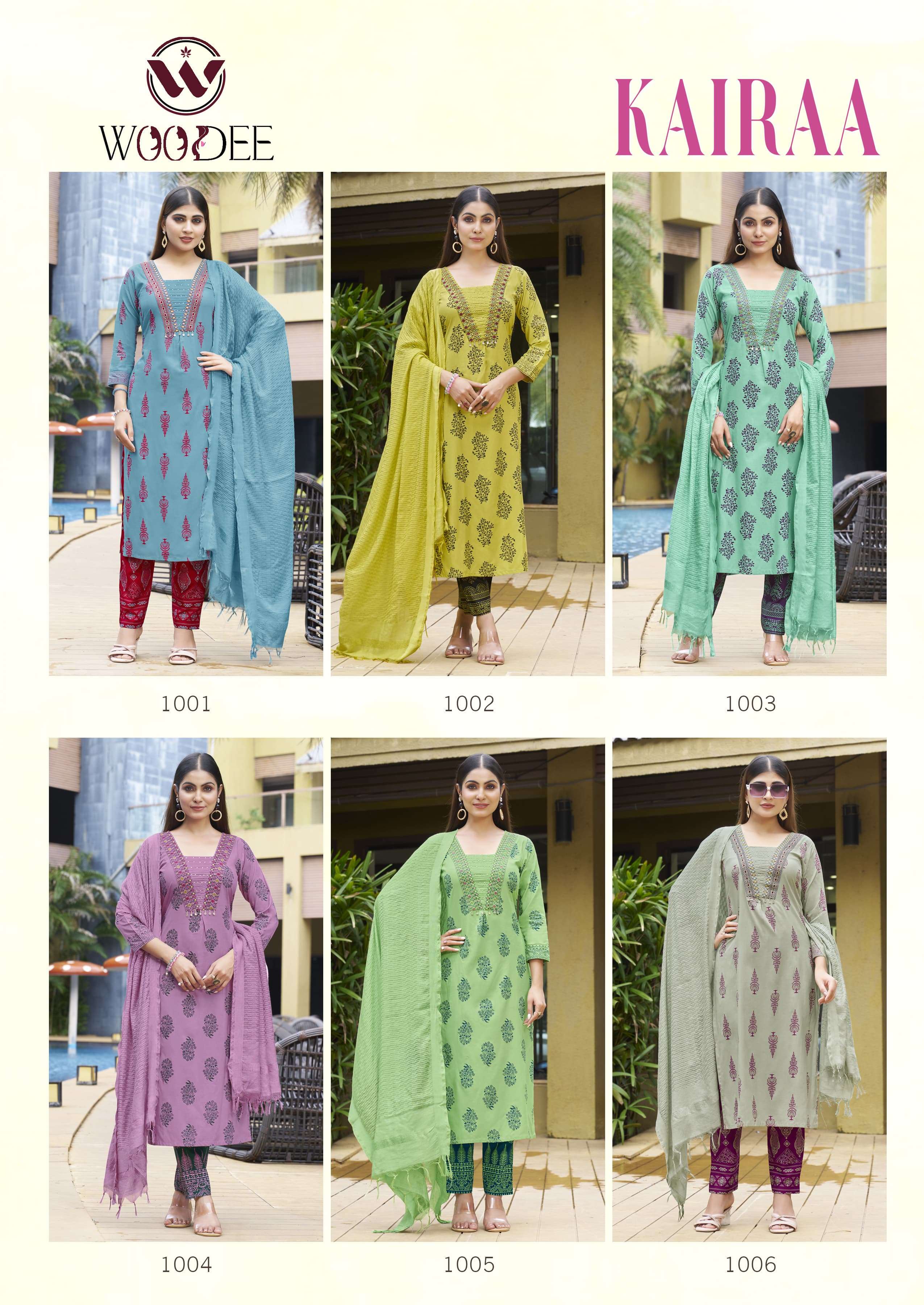 WOODEE KAIRAA RAYON PRINTED FANCY WORKS LADIES KURTI COMBO SET 
