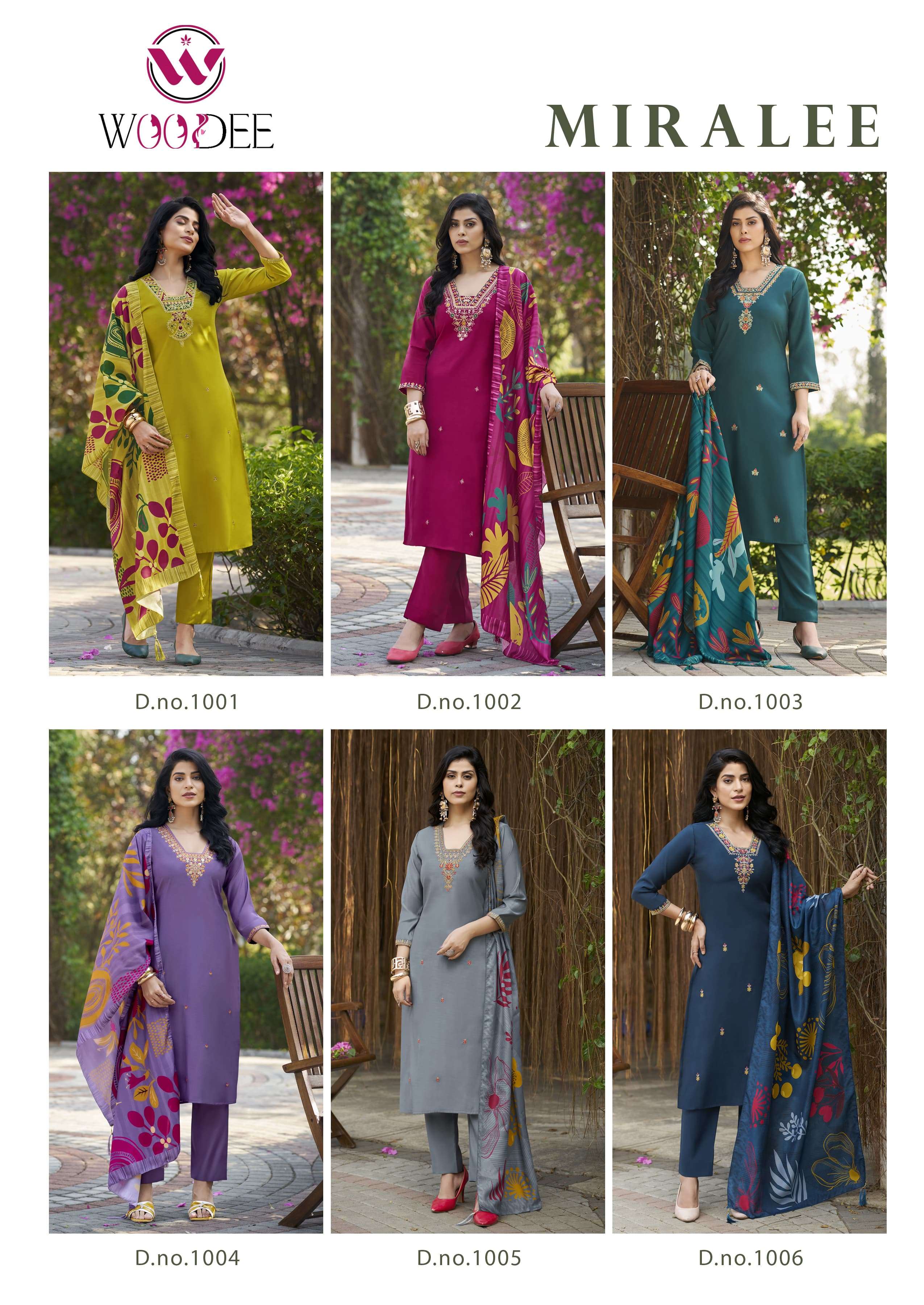 WOODEE MIRALEE VISCOSE SILK FANCY EMBROIDERIES WORK KURTI BOTTOM AND DUPATTA SET 
