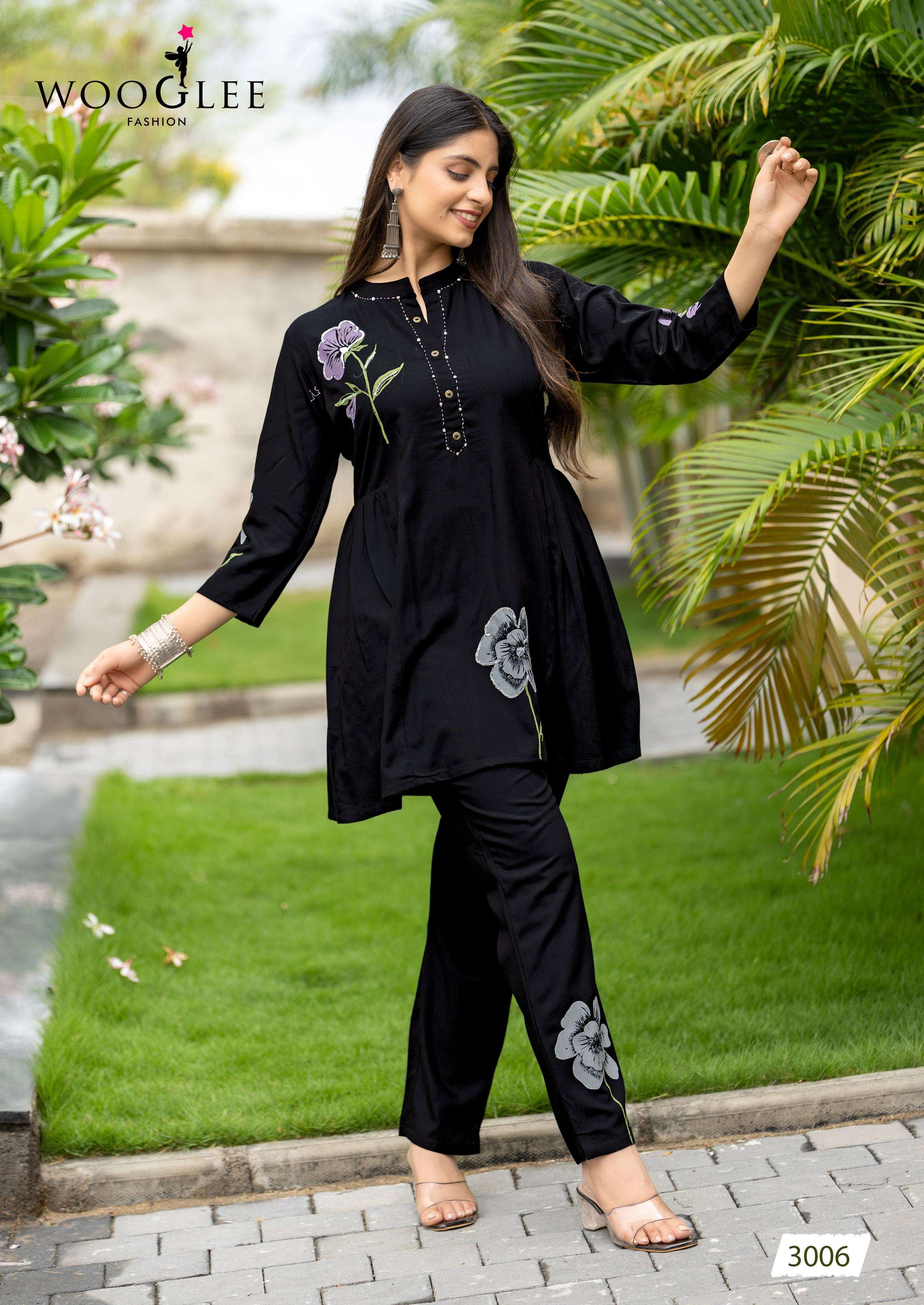 WOOGLEE TULIP VOL 2 RAYON FANCY WORKS LADIES KURTI WITH BOTTOM PAIR 