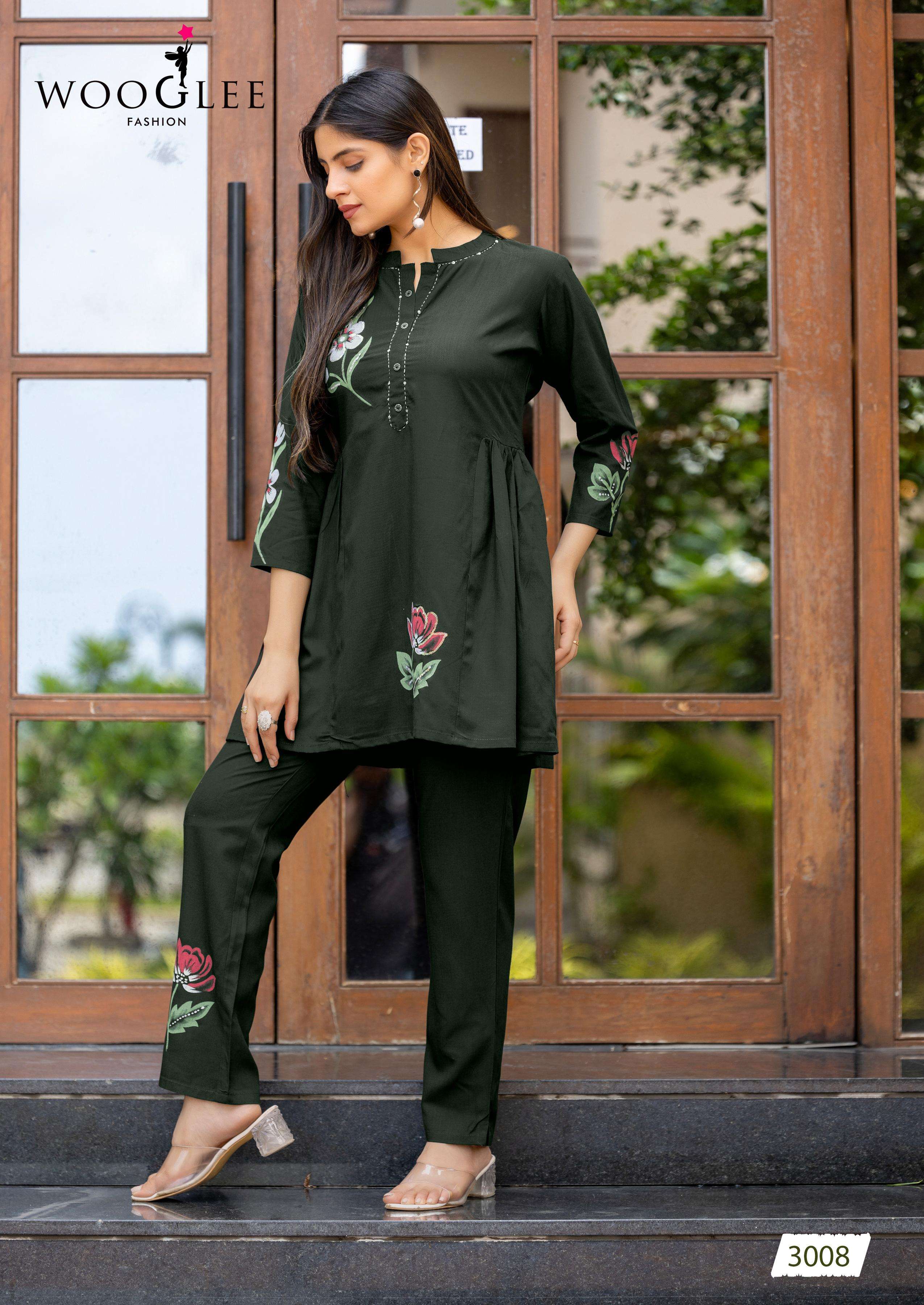 WOOGLEE TULIP VOL 2 RAYON FANCY WORKS LADIES KURTI WITH BOTTOM PAIR 