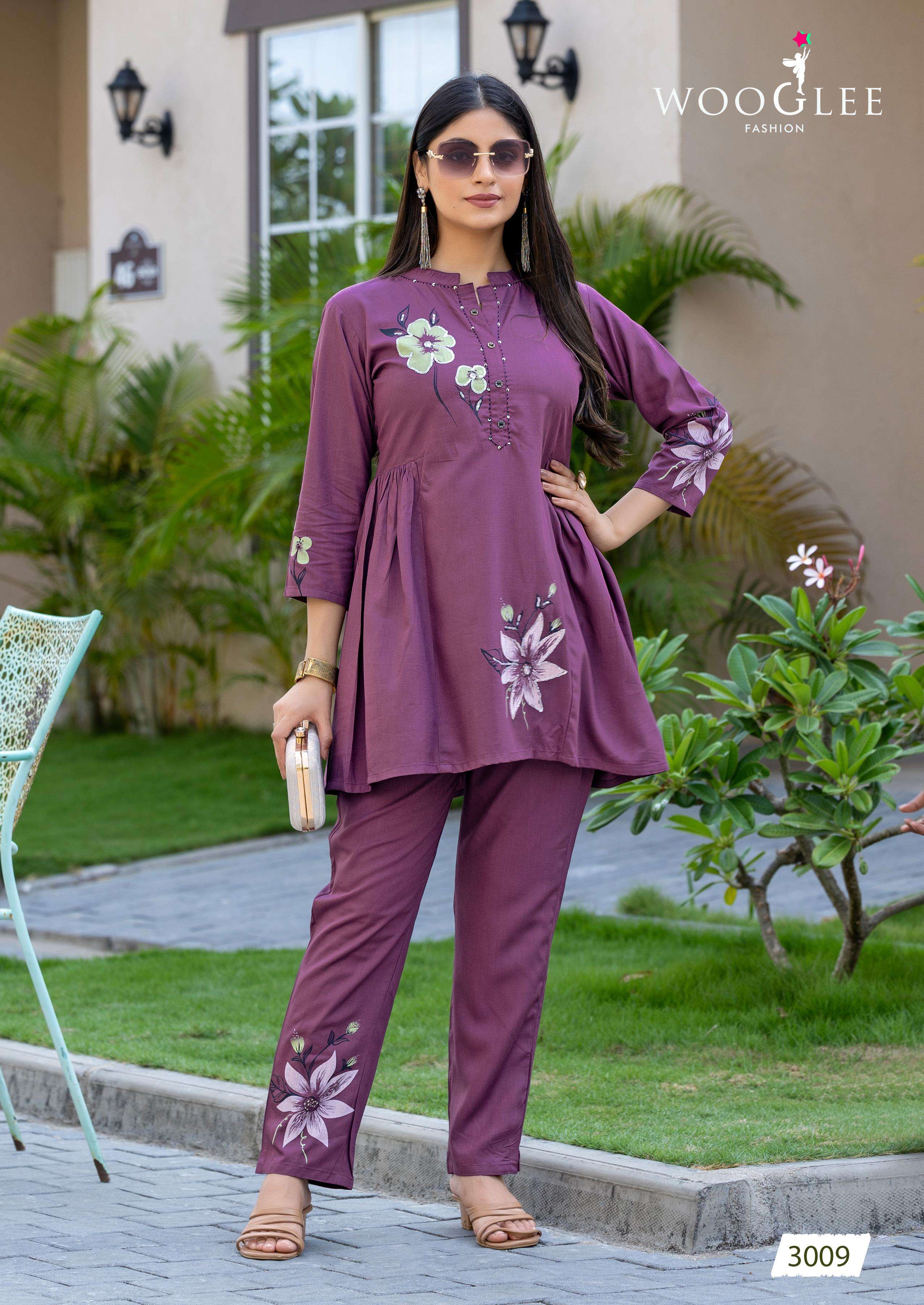 WOOGLEE TULIP VOL 2 RAYON FANCY WORKS LADIES KURTI WITH BOTTOM PAIR 