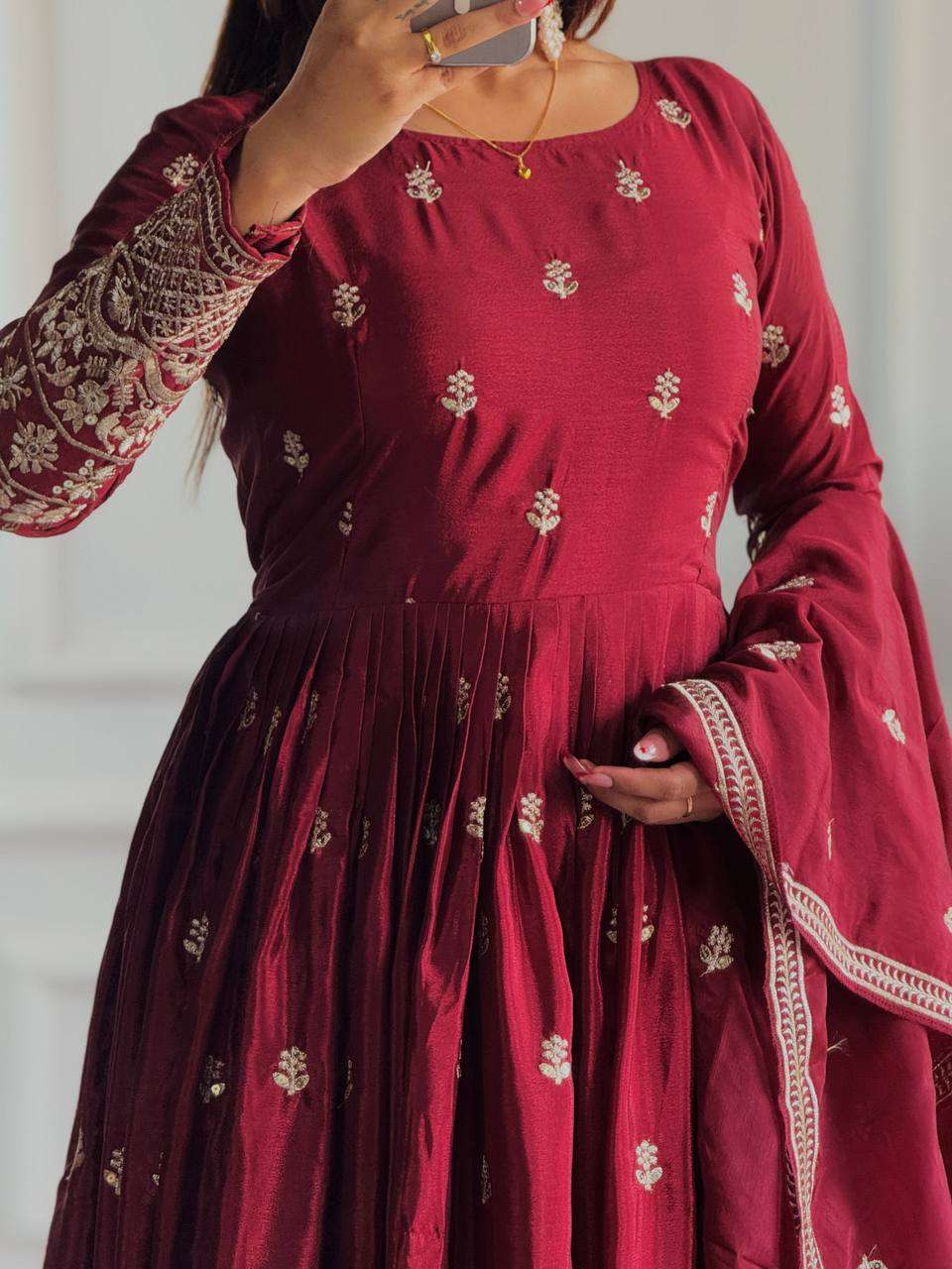 WW 1205 SILK HEAVY SEQUENCE EMBROIDERY GOWN WITH PANT AND DUPPATTA SET 