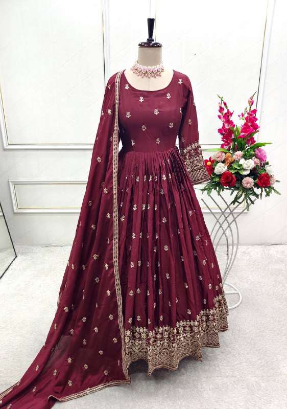 WW 1205 SILK HEAVY SEQUENCE EMBROIDERY GOWN WITH PANT AND DUPPATTA SET 