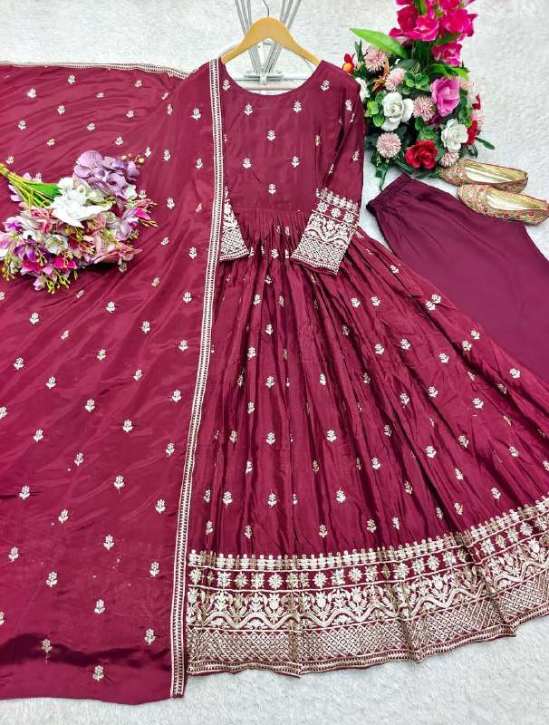 WW 1205 SILK HEAVY SEQUENCE EMBROIDERY GOWN WITH PANT AND DUPPATTA SET 