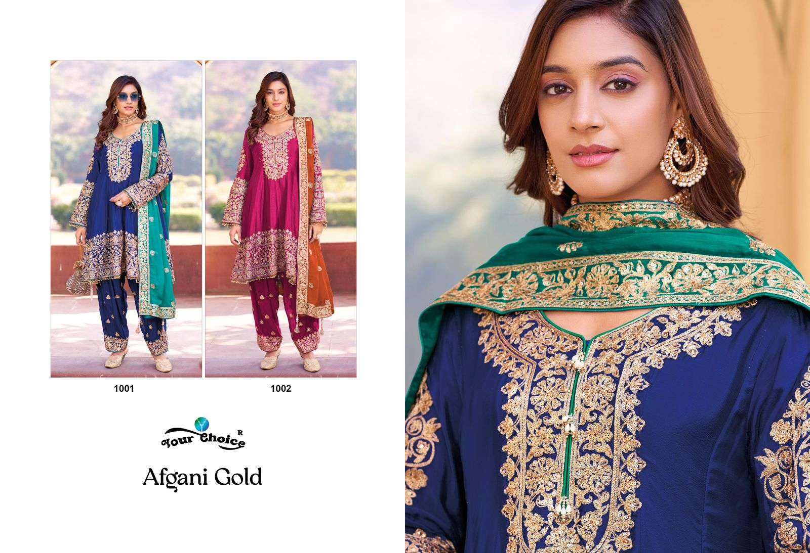 YOUR CHOICE AFGANI GOLD HEAVY EMBROIDERED DESIGNER WEDDING WEAR SUIT