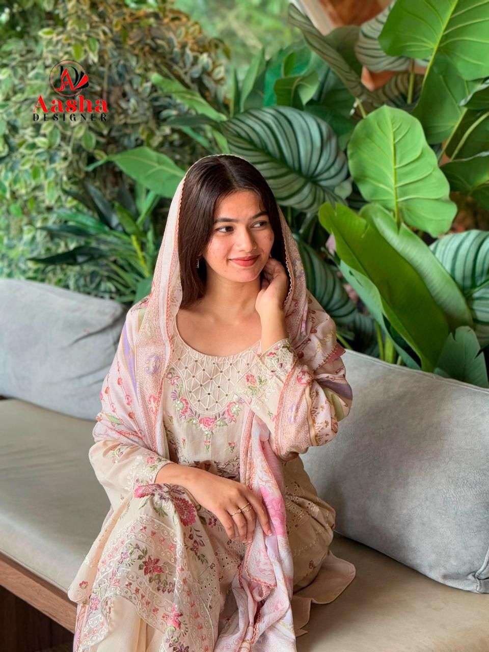 AASHA DESIGNER DESIGN NO - 1179 CAMBRIC COTTON HEAVY EMBROIDERED WORK PAKISTANI SUIT 