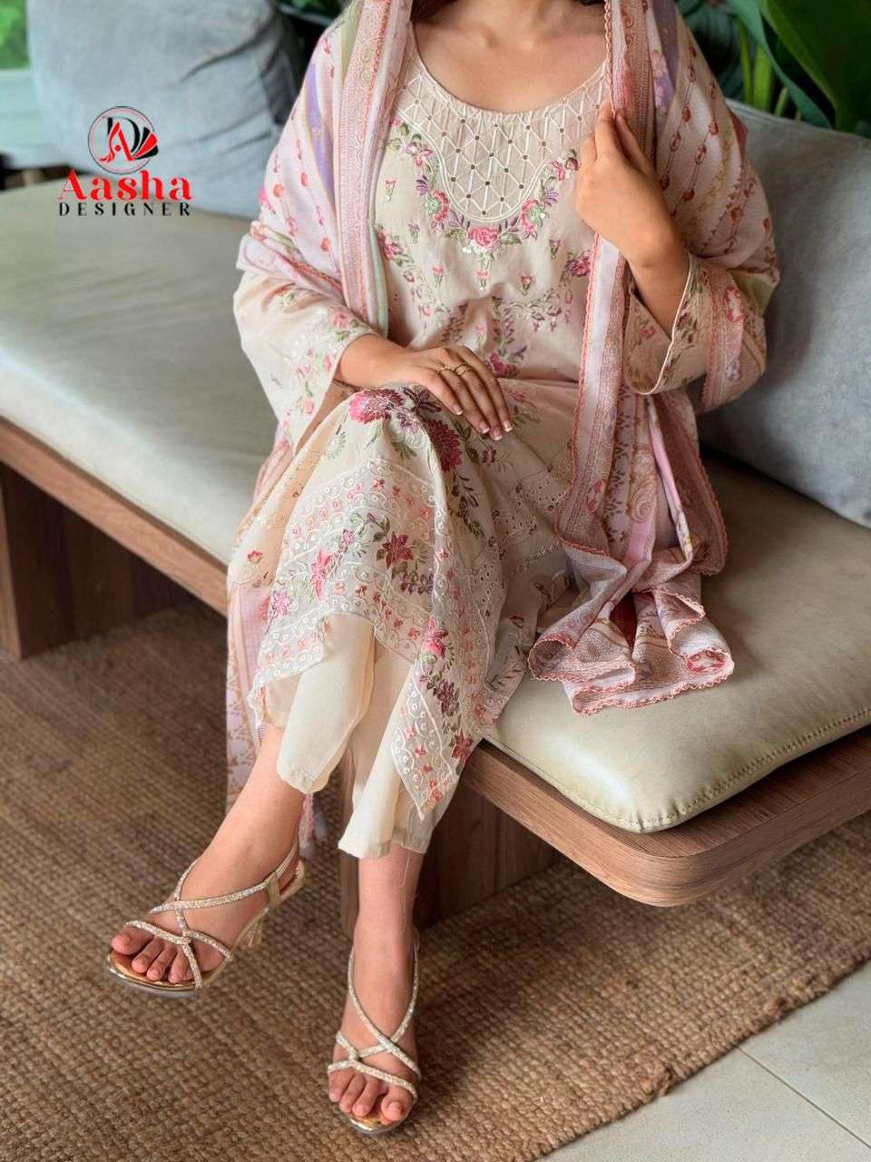 AASHA DESIGNER DESIGN NO - 1179 CAMBRIC COTTON HEAVY EMBROIDERED WORK PAKISTANI SUIT 