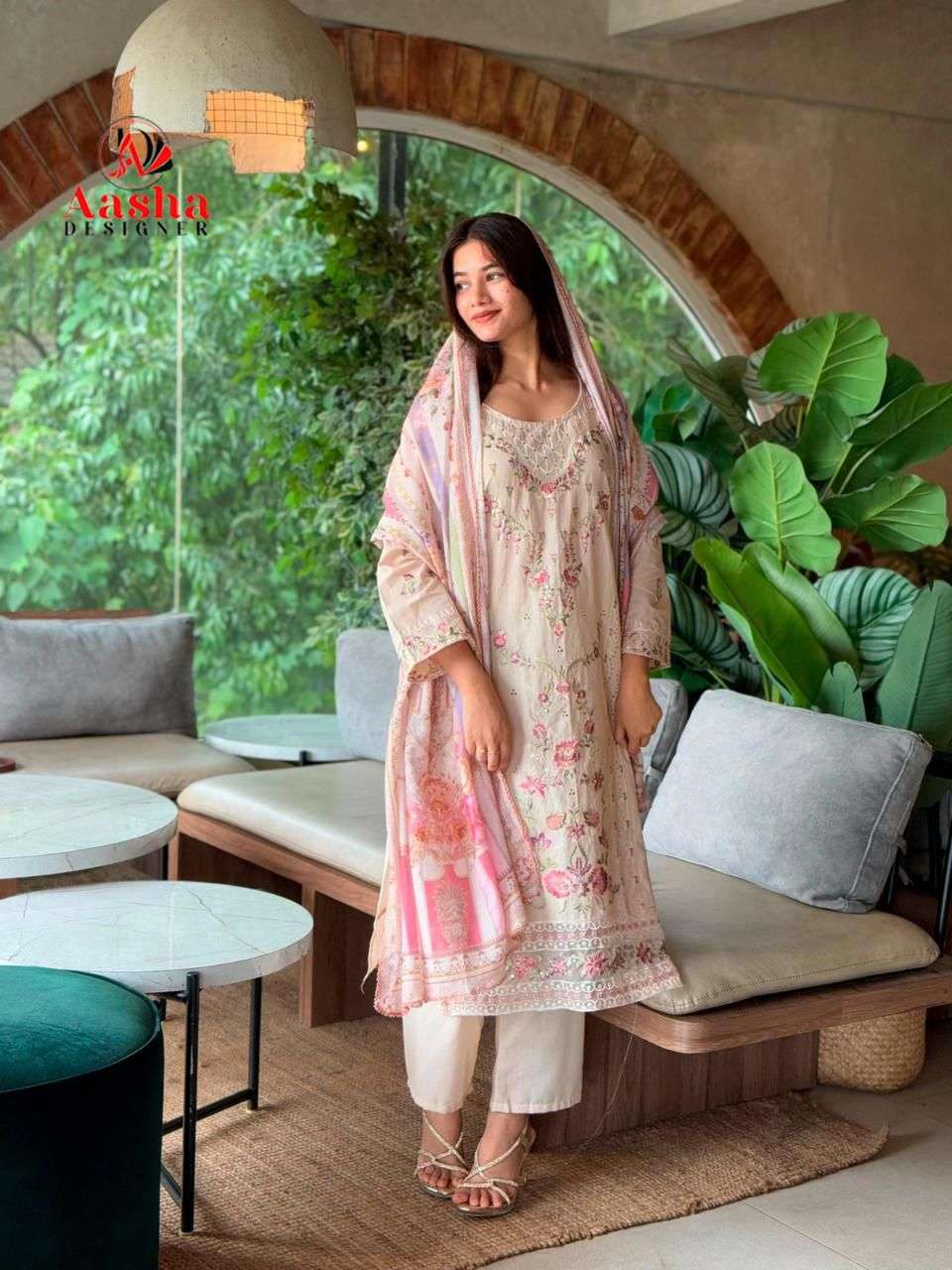 AASHA DESIGNER DESIGN NO - 1179 CAMBRIC COTTON HEAVY EMBROIDERED WORK PAKISTANI SUIT 
