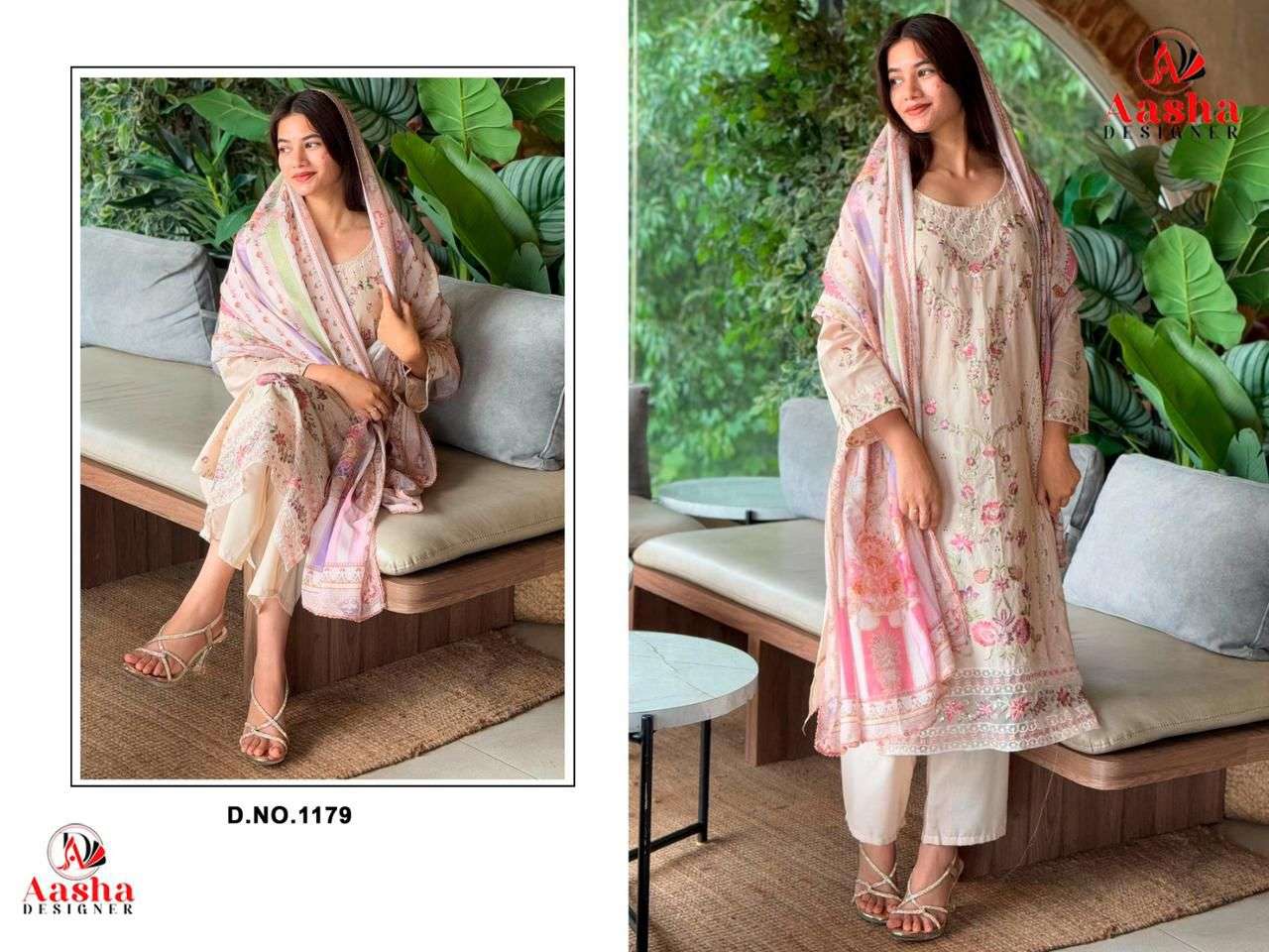 AASHA DESIGNER DESIGN NO - 1179 CAMBRIC COTTON HEAVY EMBROIDERED WORK PAKISTANI SUIT 