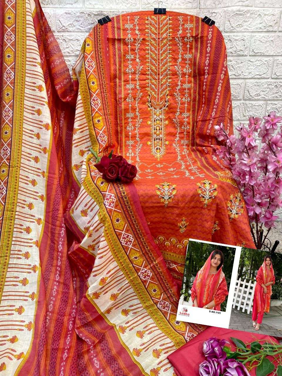 AASHA DESIGNER DESIGN NO - 1181 PURE LAWN PRINT EXCLUSIVE SELF EMBROIDERED PAKISTANI SUIT 