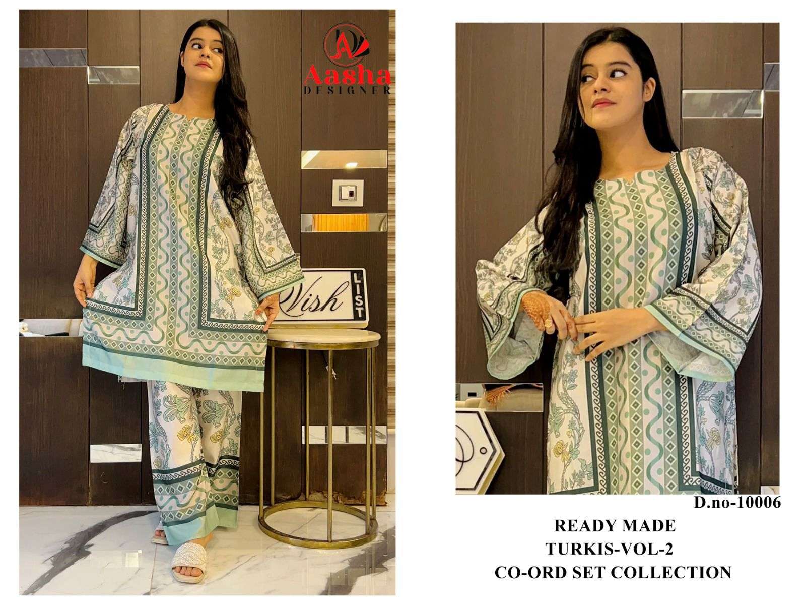AASHA DESIGNER TURKIS VOL 2 SATIN DIGITAL PAKISTANI STYLE KURTI WITH PLAZZO PAIR 