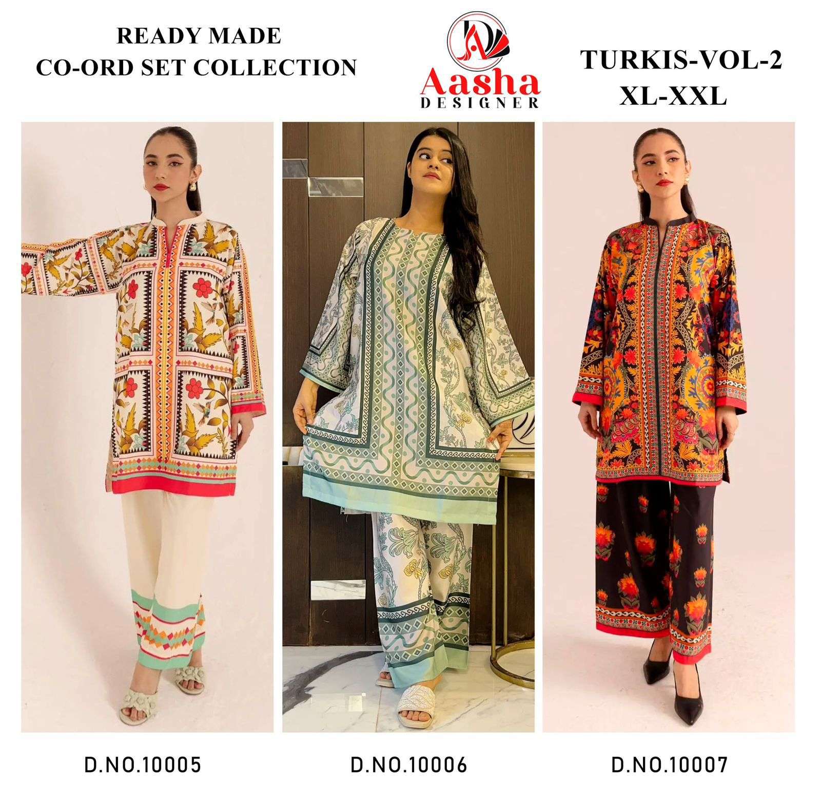 AASHA DESIGNER TURKIS VOL 2 SATIN DIGITAL PAKISTANI STYLE KURTI WITH PLAZZO PAIR 
