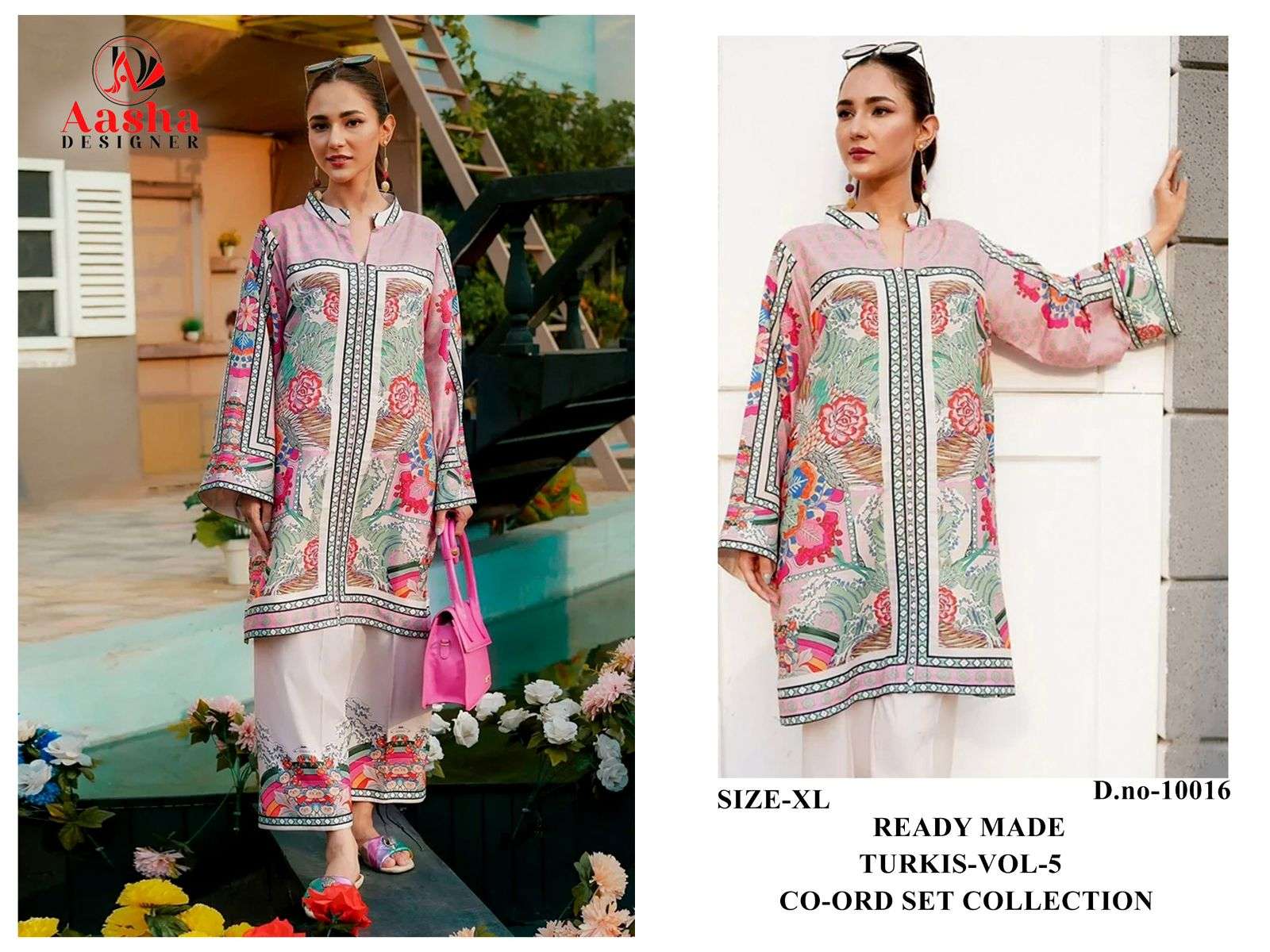AASHA DESIGNER TURKIS VOL 5 SATIN DIGITAL PAKISTANI STYLE KURTI WITH PLAZZO PAIR 