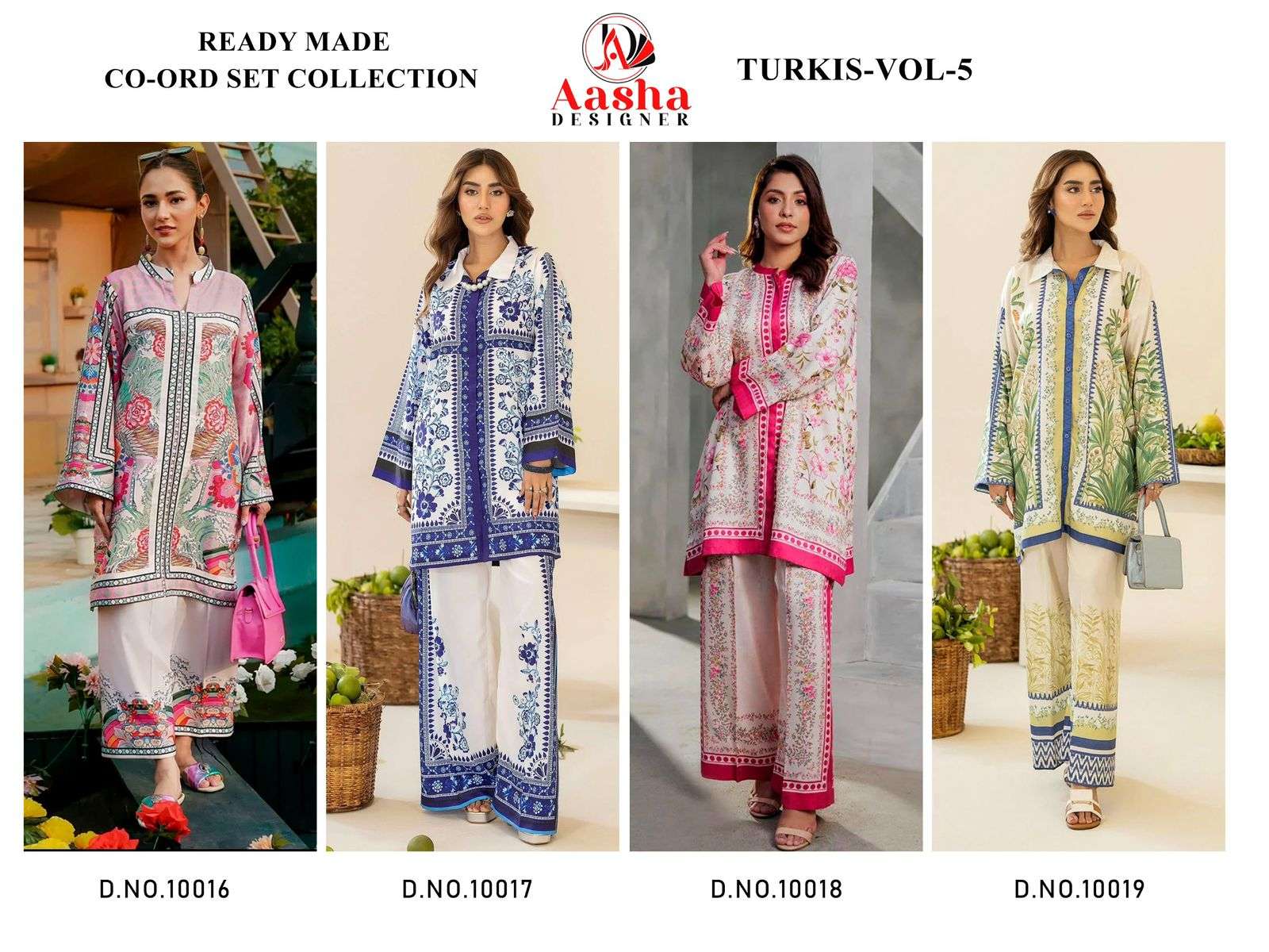 AASHA DESIGNER TURKIS VOL 5 SATIN DIGITAL PAKISTANI STYLE KURTI WITH PLAZZO PAIR 