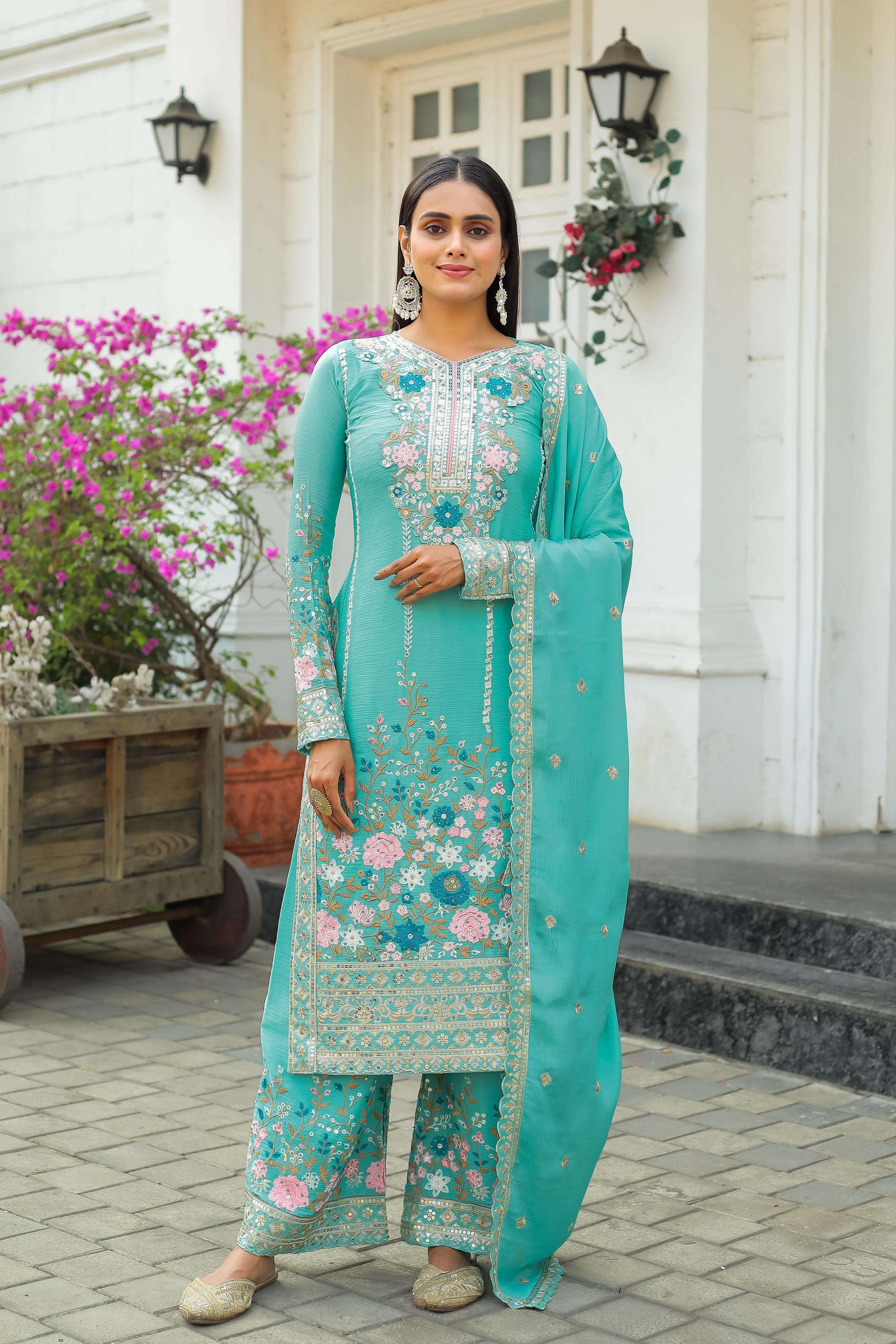 AD 140 SILK BEAUTIFUL DESIGNER READY MADE FESTIVE WEAR SUIT 