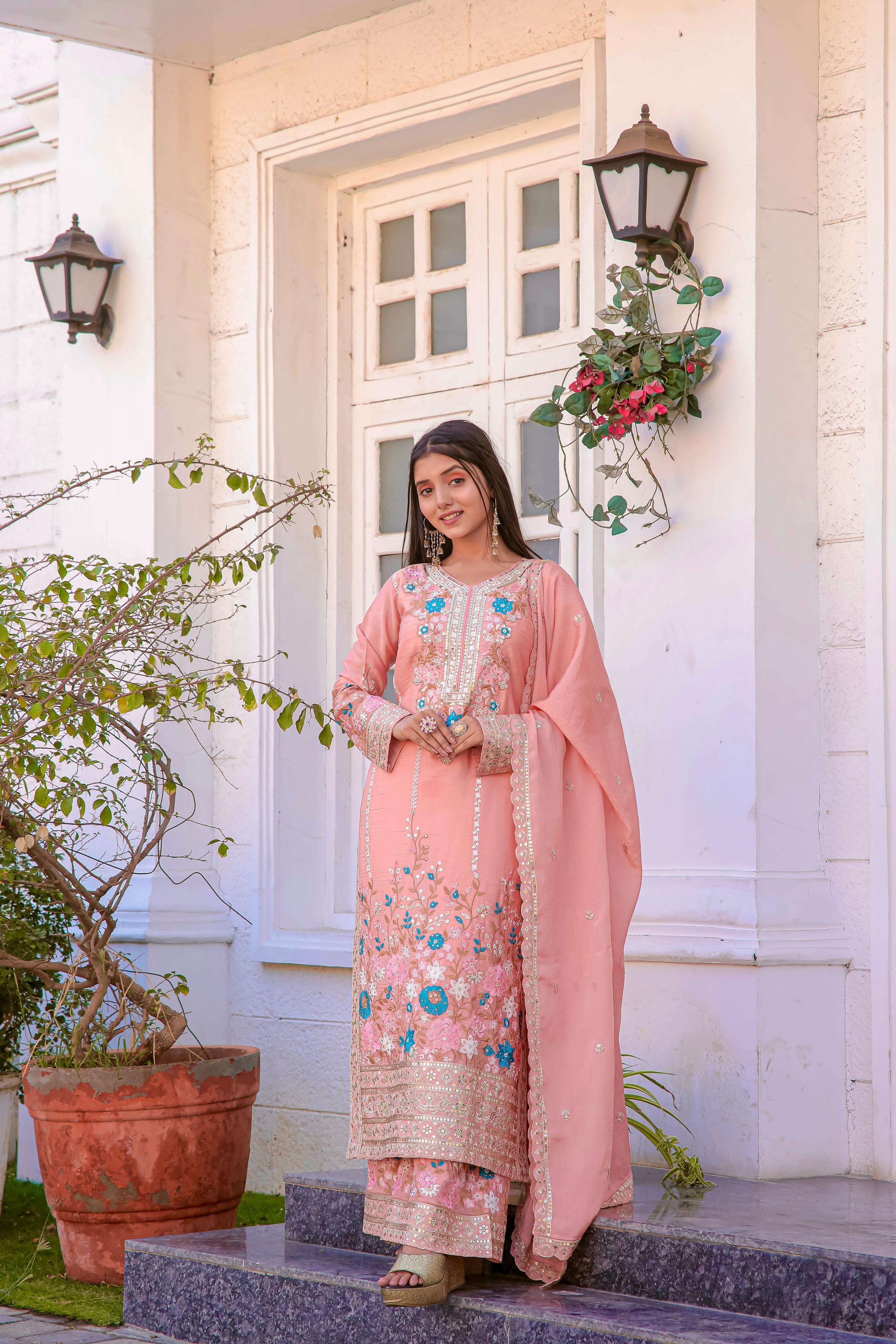 AD 140 SILK BEAUTIFUL DESIGNER READY MADE FESTIVE WEAR SUIT 