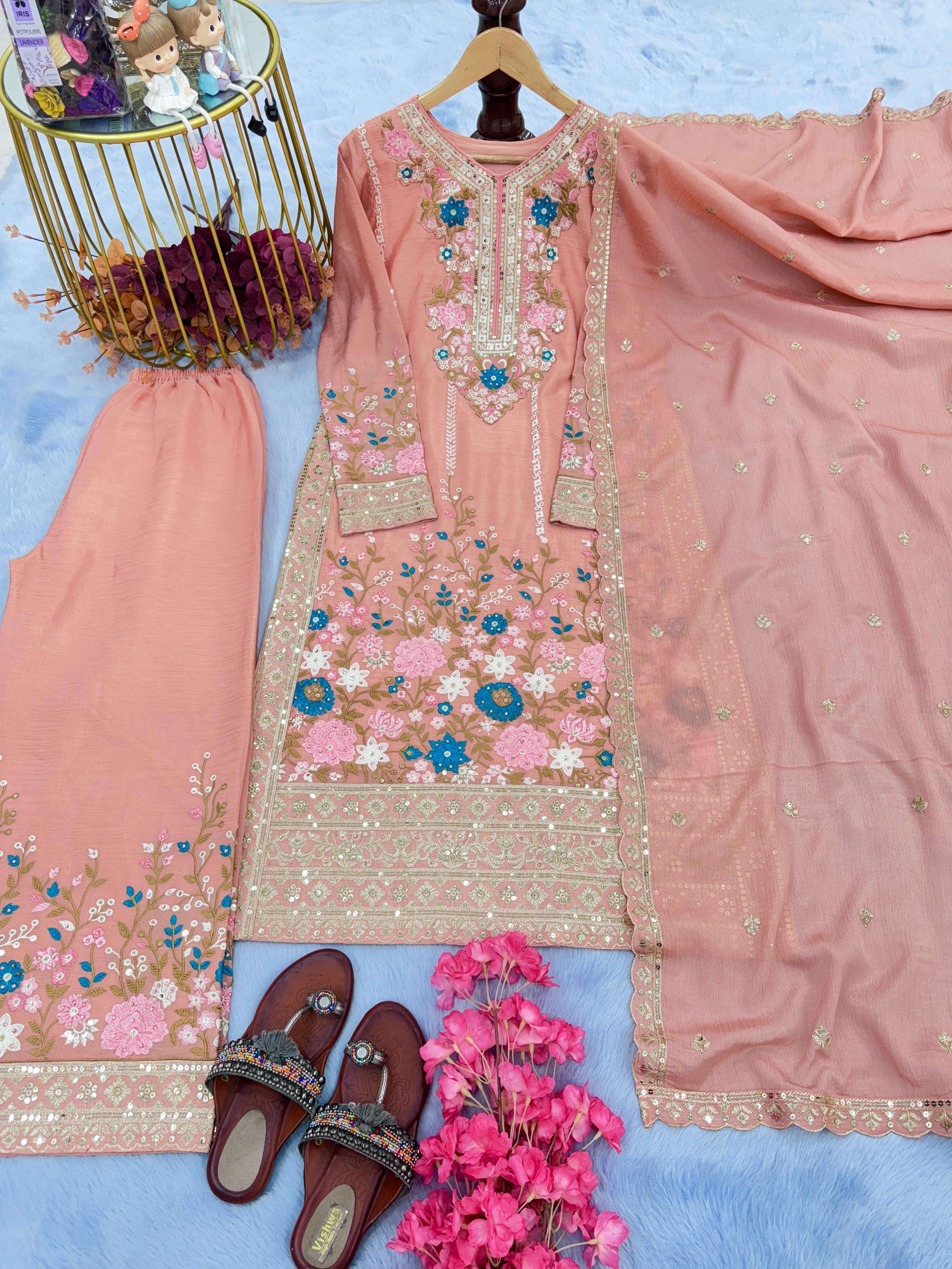 AD 140 SILK BEAUTIFUL DESIGNER READY MADE FESTIVE WEAR SUIT 