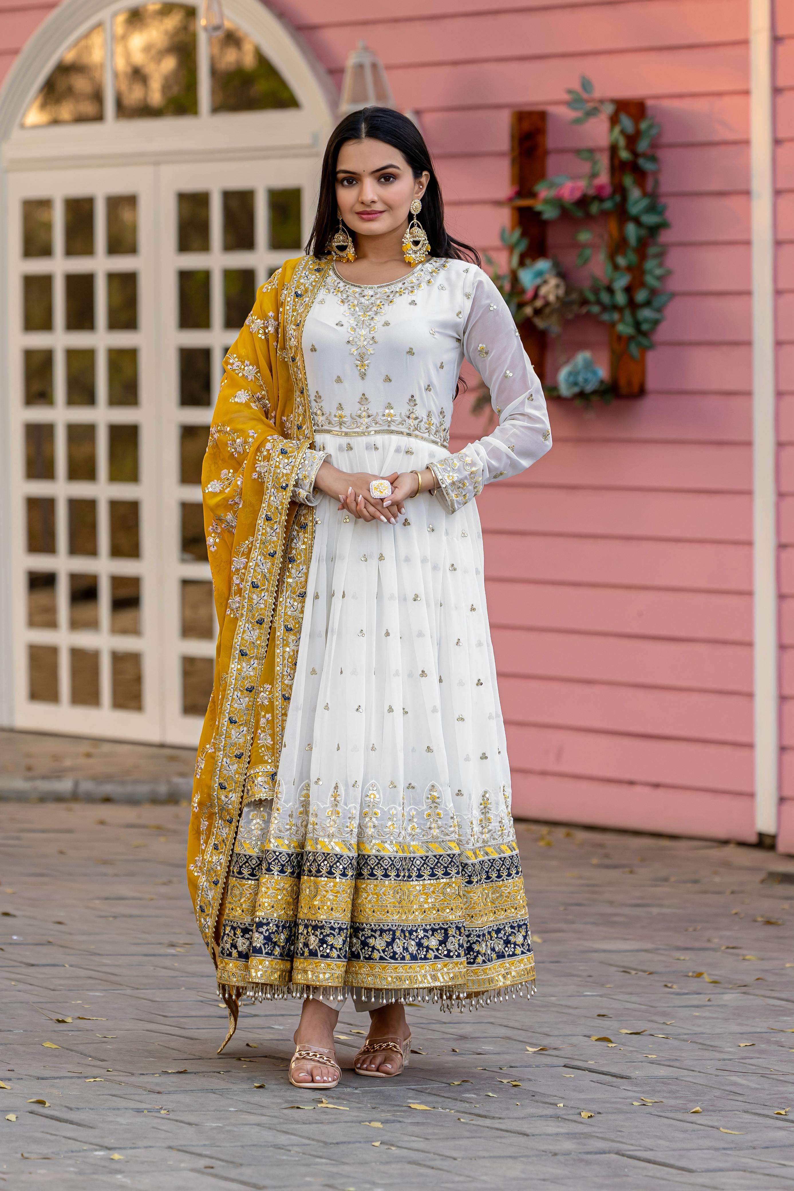 AD 195 GEORGETTE FANCY DESIGNER GOWN WITH BOTTOM AND DUPATTA SET