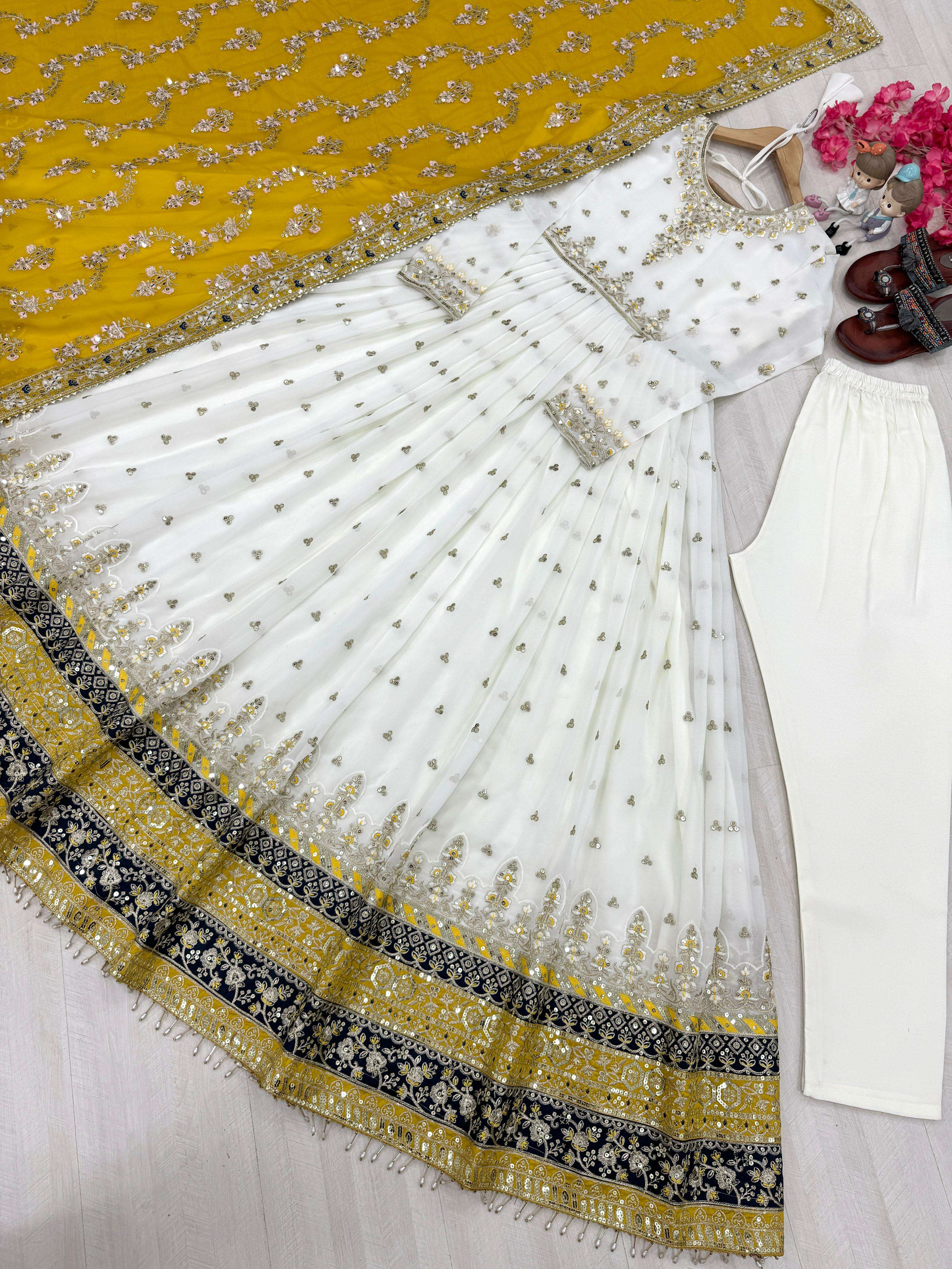 AD 195 GEORGETTE FANCY DESIGNER GOWN WITH BOTTOM AND DUPATTA SET