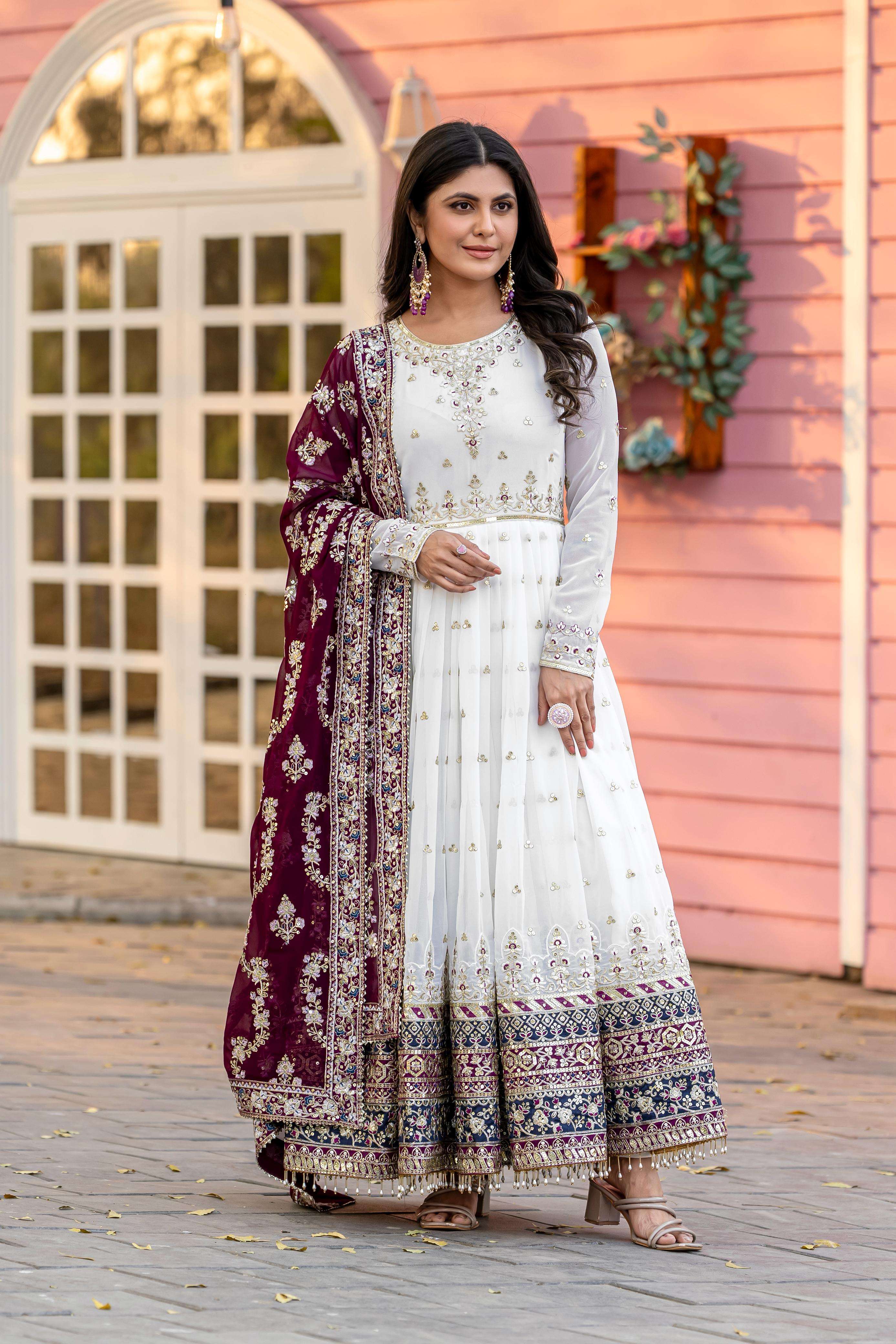 AD 195 GEORGETTE FANCY DESIGNER GOWN WITH BOTTOM AND DUPATTA SET