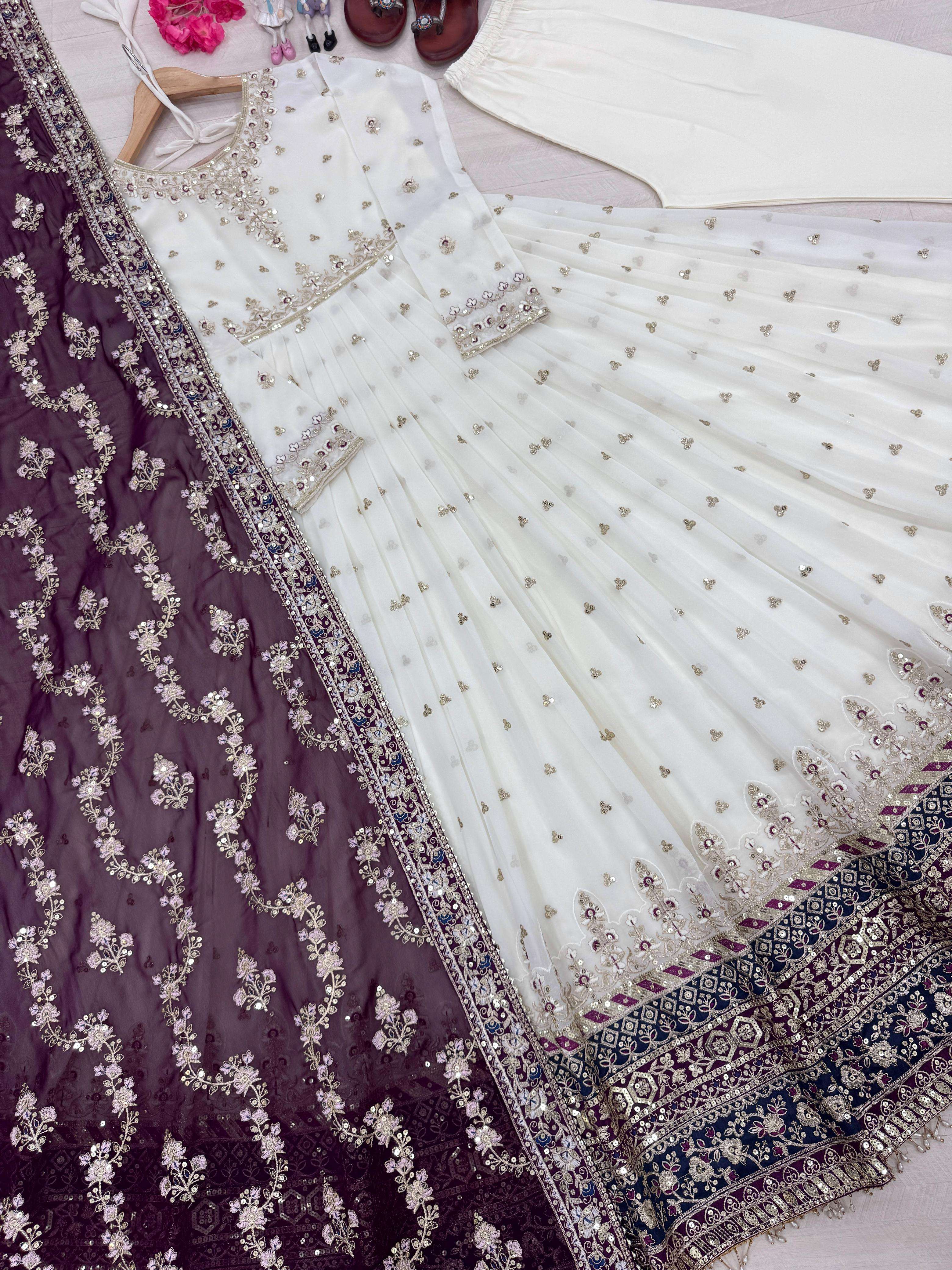 AD 195 GEORGETTE FANCY DESIGNER GOWN WITH BOTTOM AND DUPATTA SET