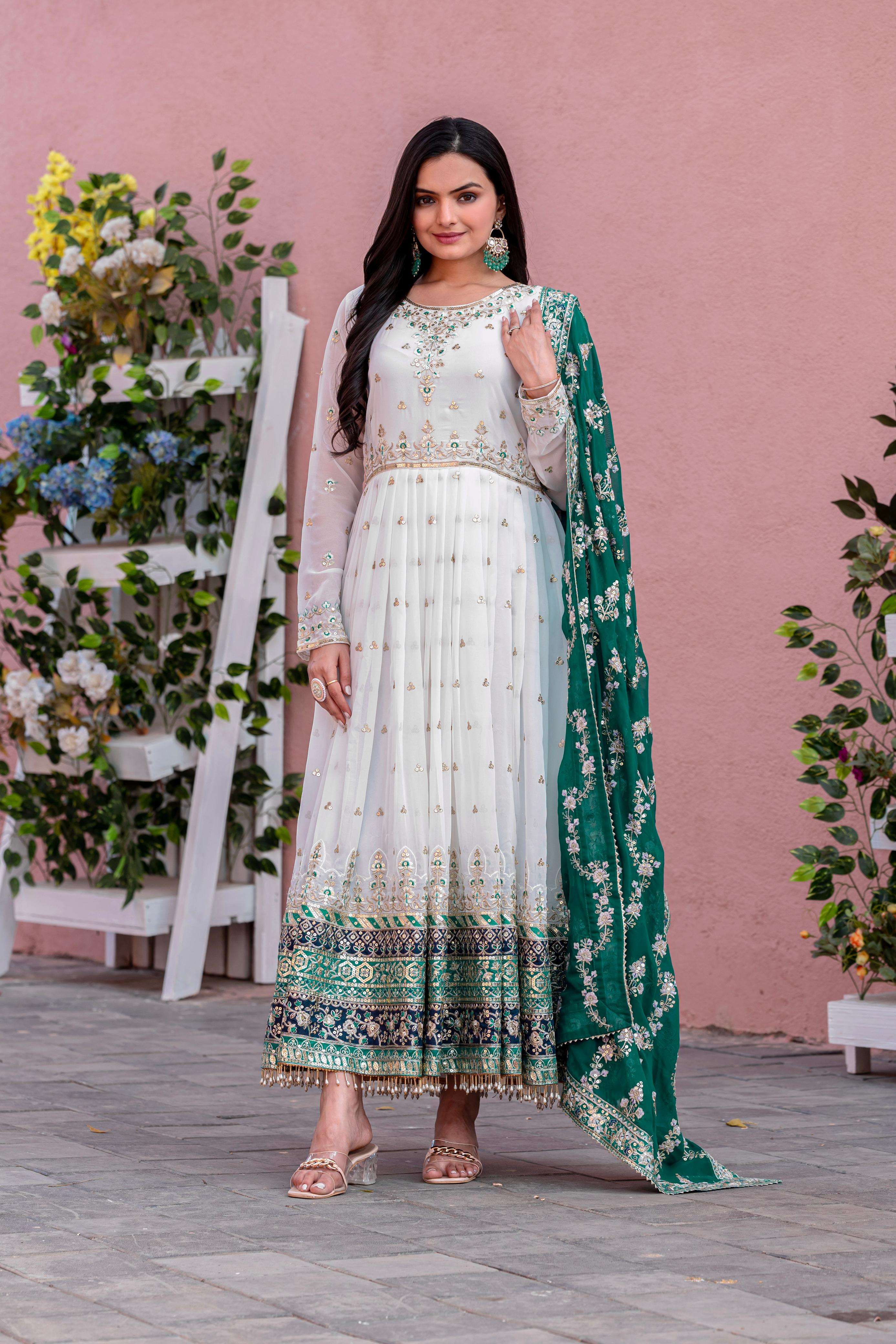 AD 195 GEORGETTE FANCY DESIGNER GOWN WITH BOTTOM AND DUPATTA SET