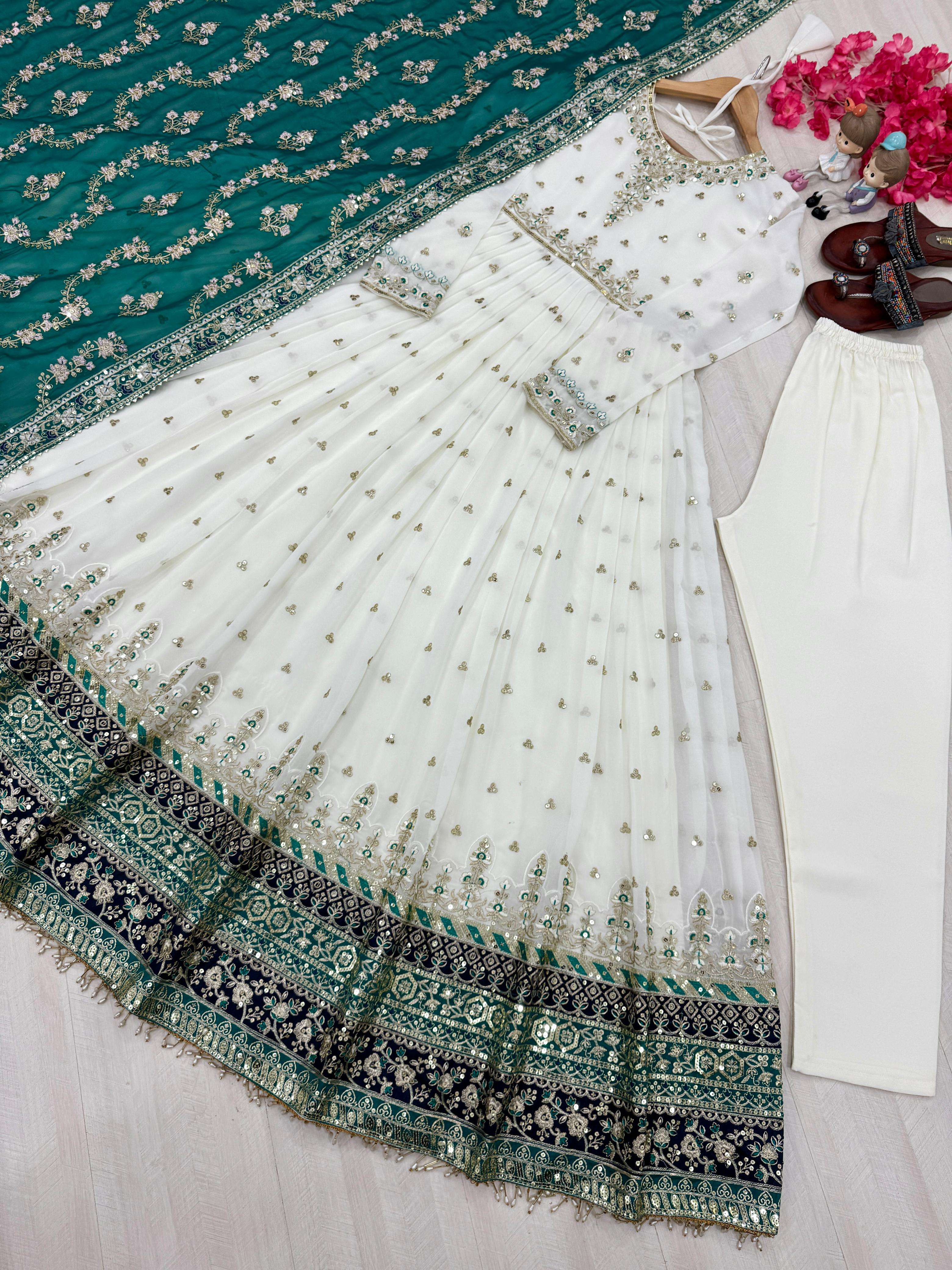AD 195 GEORGETTE FANCY DESIGNER GOWN WITH BOTTOM AND DUPATTA SET