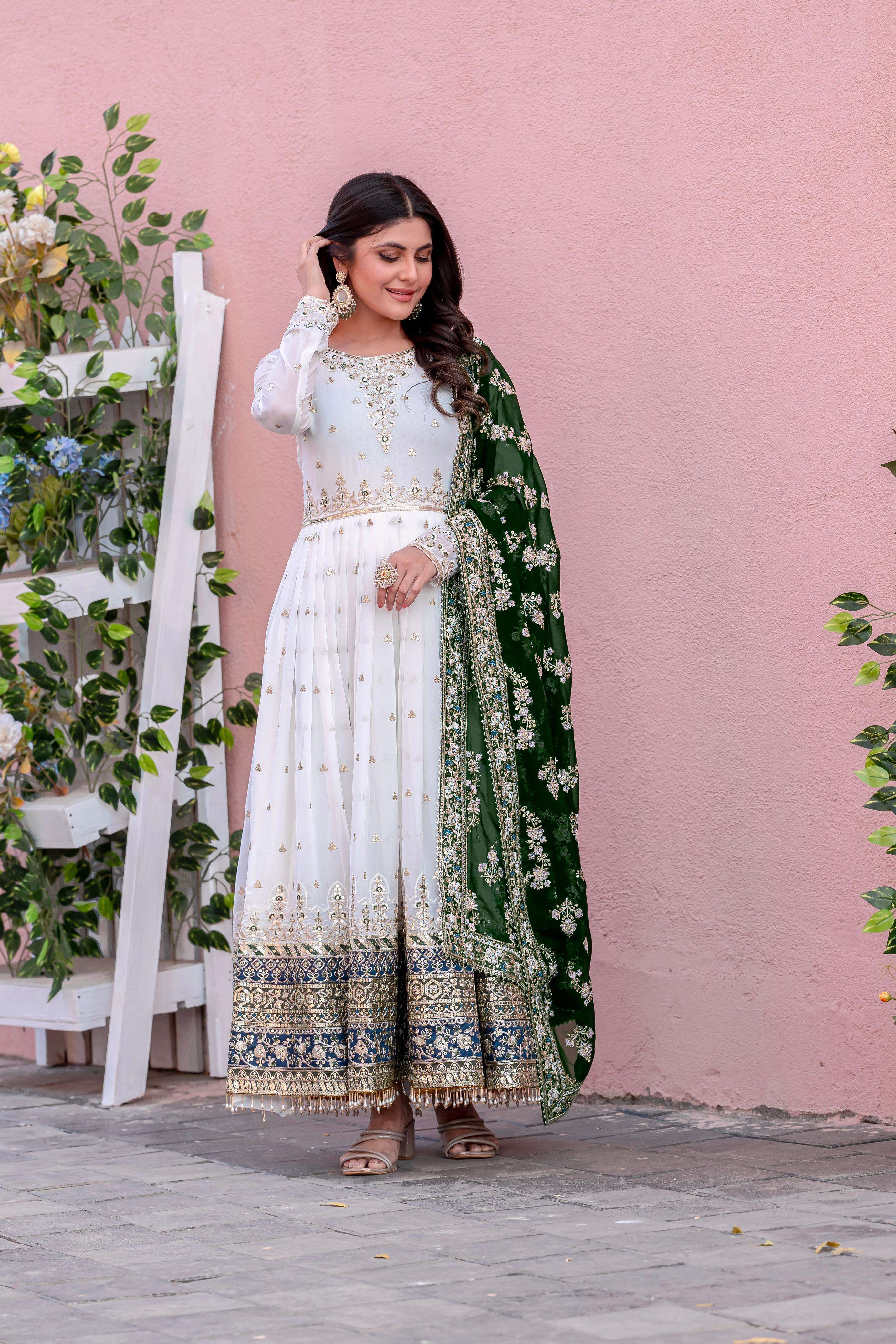 AD 195 GEORGETTE FANCY DESIGNER GOWN WITH BOTTOM AND DUPATTA SET