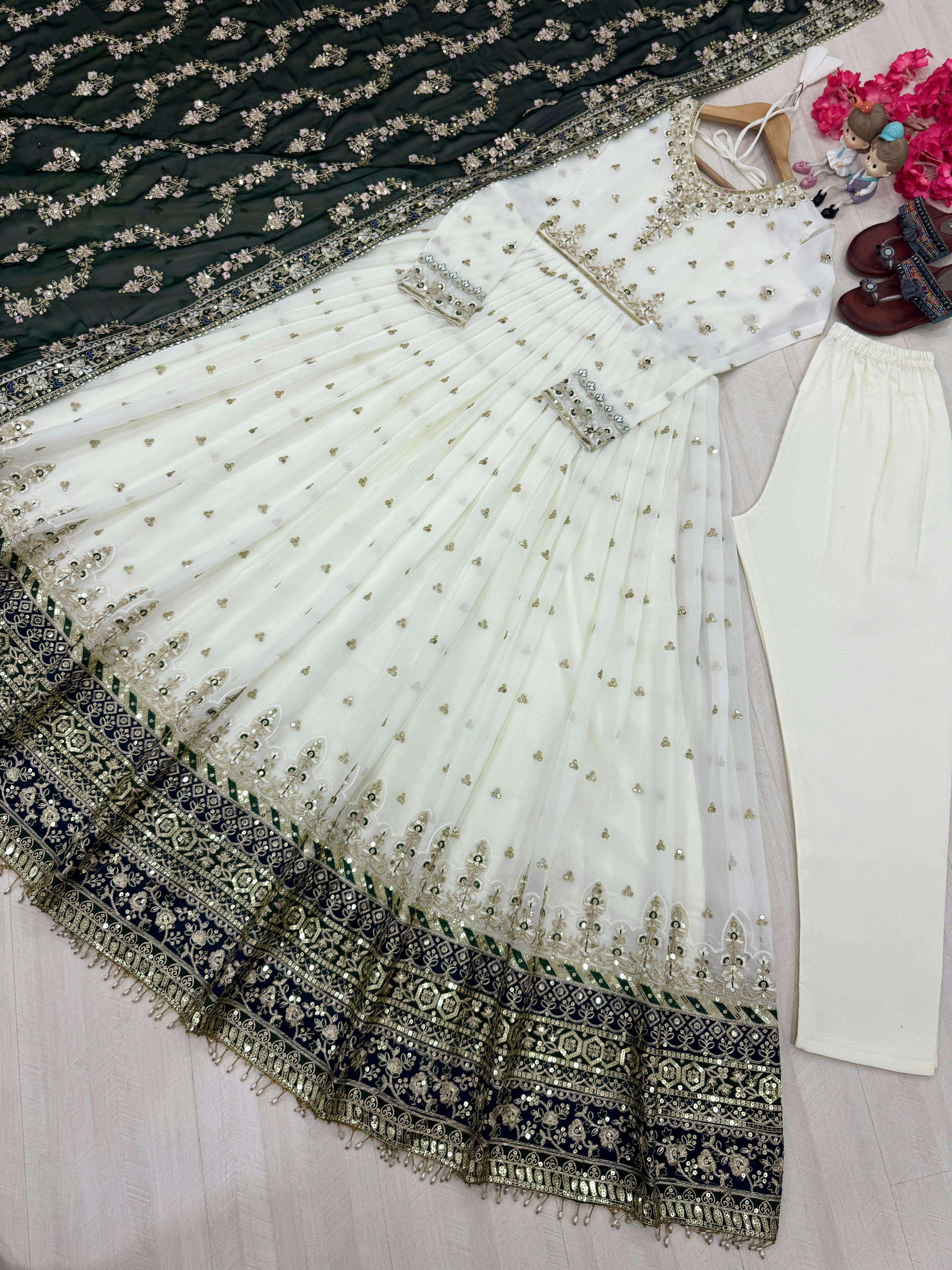 AD 195 GEORGETTE FANCY DESIGNER GOWN WITH BOTTOM AND DUPATTA SET