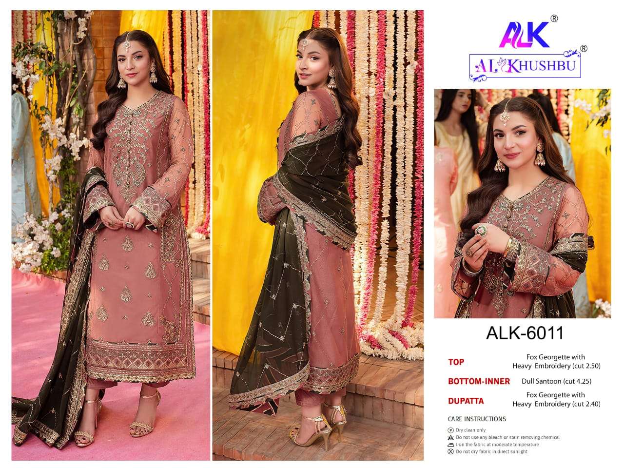 AL KHUSHBU DESIGN NO - 6009-6010-6011 GEORGETTE HEAVY EMBROIDERED PAKISTANI SUIT 