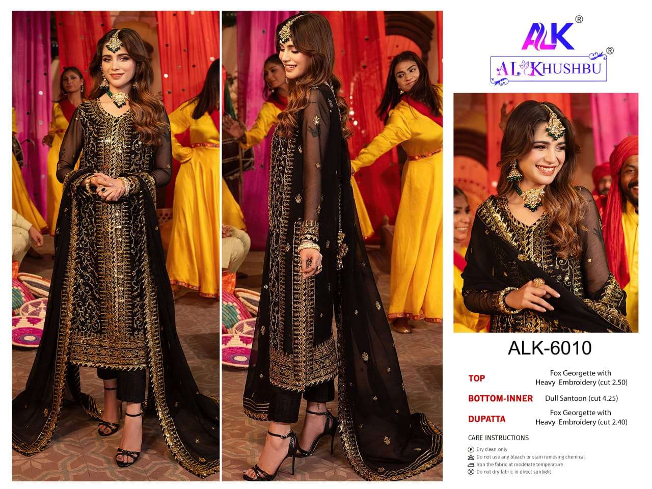 AL KHUSHBU DESIGN NO - 6009-6010-6011 GEORGETTE HEAVY EMBROIDERED PAKISTANI SUIT 