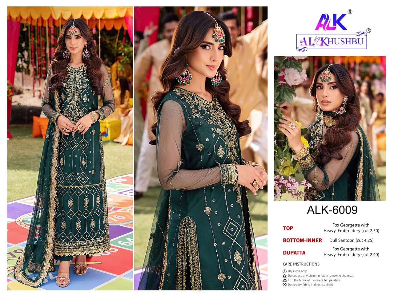 AL KHUSHBU DESIGN NO - 6009-6010-6011 GEORGETTE HEAVY EMBROIDERED PAKISTANI SUIT 