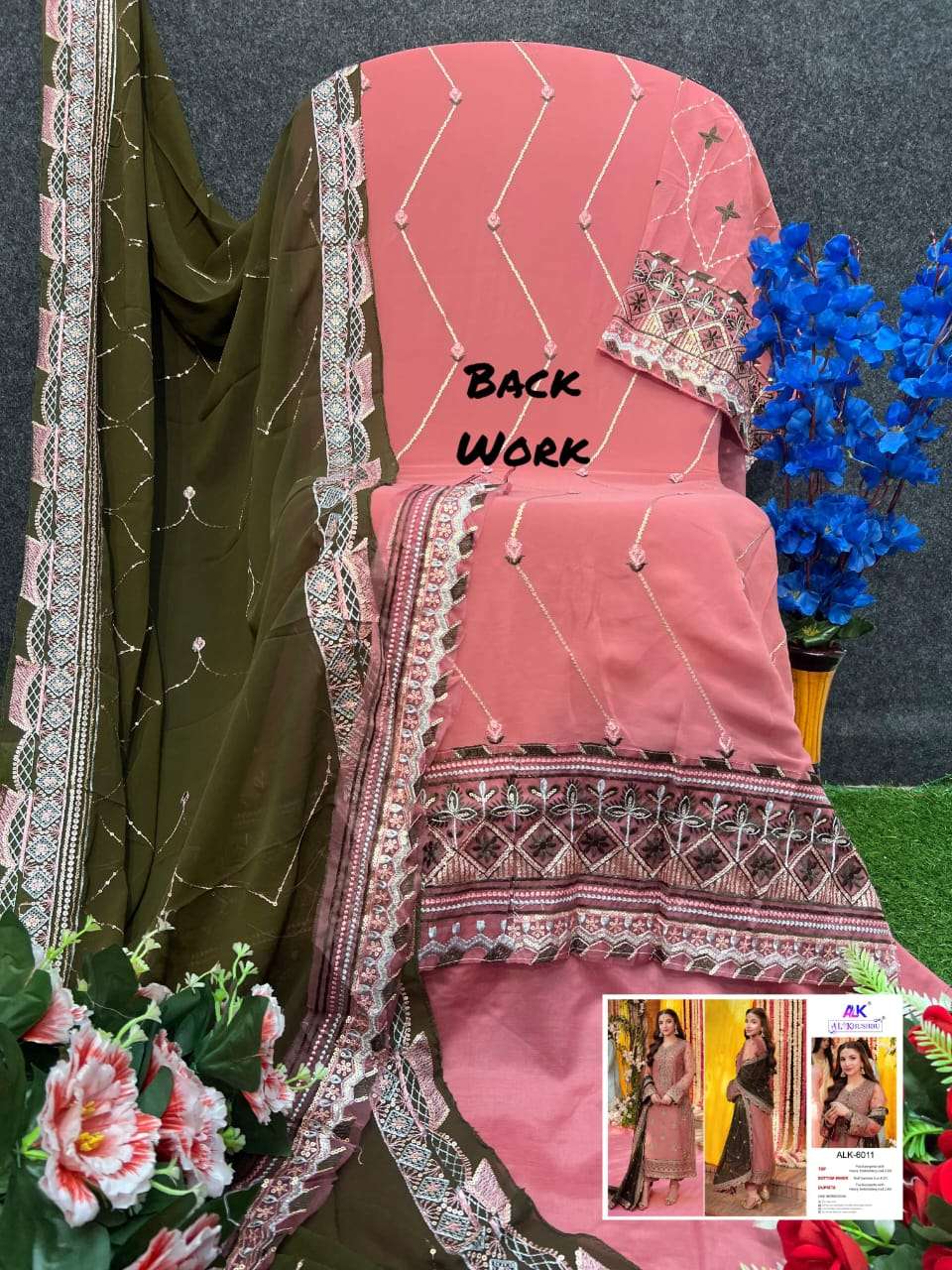 AL KHUSHBU DESIGN NO - 6009-6010-6011 GEORGETTE HEAVY EMBROIDERED PAKISTANI SUIT 