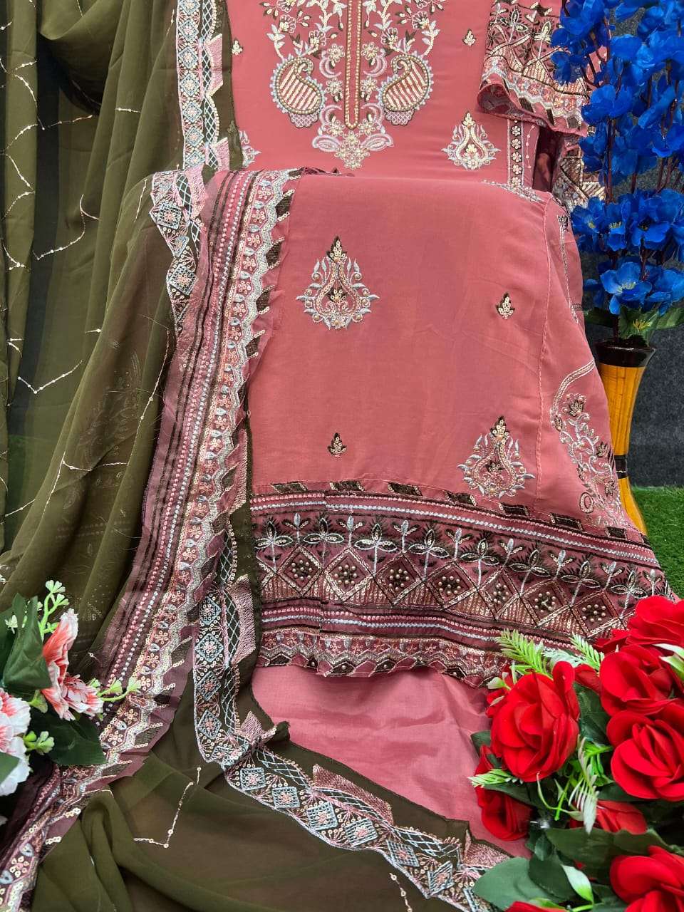 AL KHUSHBU DESIGN NO - 6009-6010-6011 GEORGETTE HEAVY EMBROIDERED PAKISTANI SUIT 