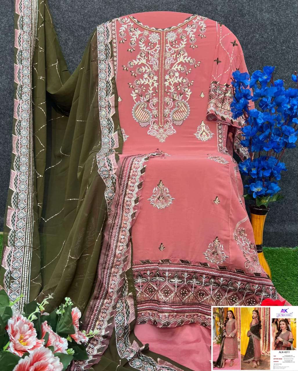 AL KHUSHBU DESIGN NO - 6009-6010-6011 GEORGETTE HEAVY EMBROIDERED PAKISTANI SUIT 