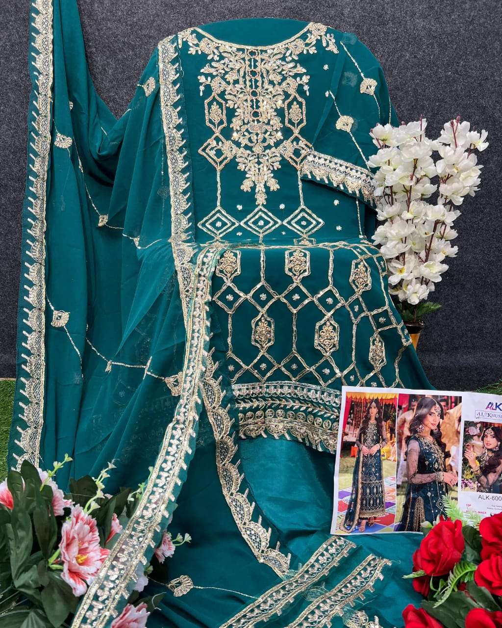 AL KHUSHBU DESIGN NO - 6009-6010-6011 GEORGETTE HEAVY EMBROIDERED PAKISTANI SUIT 