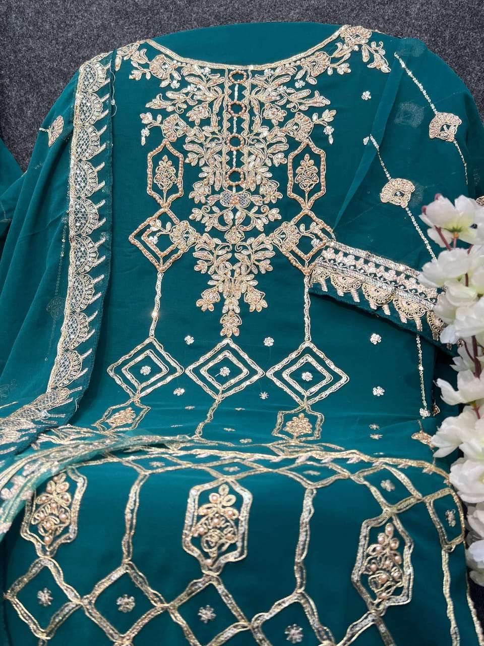 AL KHUSHBU DESIGN NO - 6009-6010-6011 GEORGETTE HEAVY EMBROIDERED PAKISTANI SUIT 