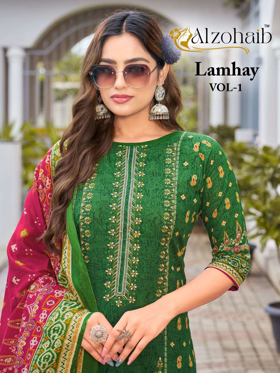 AL ZOHAIB DESIGN NO - 1316 AB-1317 AB PURE COTTON PRINT HEAVY SELF WORK PAKISTANI SUIT